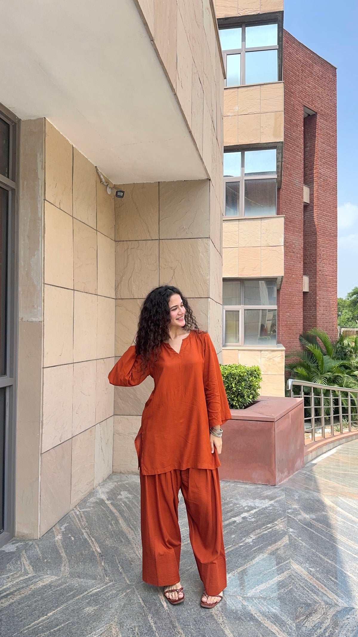 Rust Tan Solid Farshi Salwar set