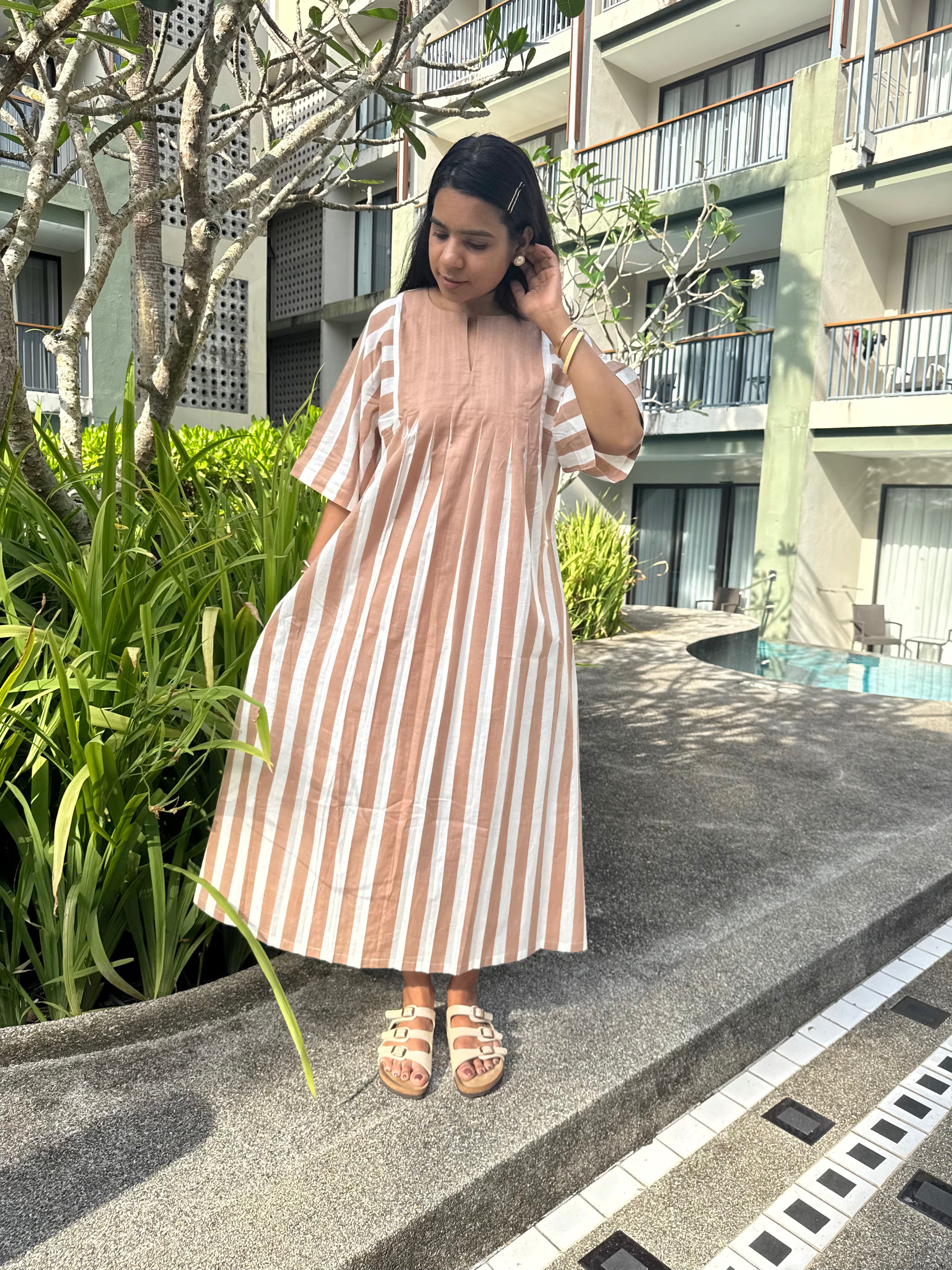 Brown Striped Anti Fit Dress