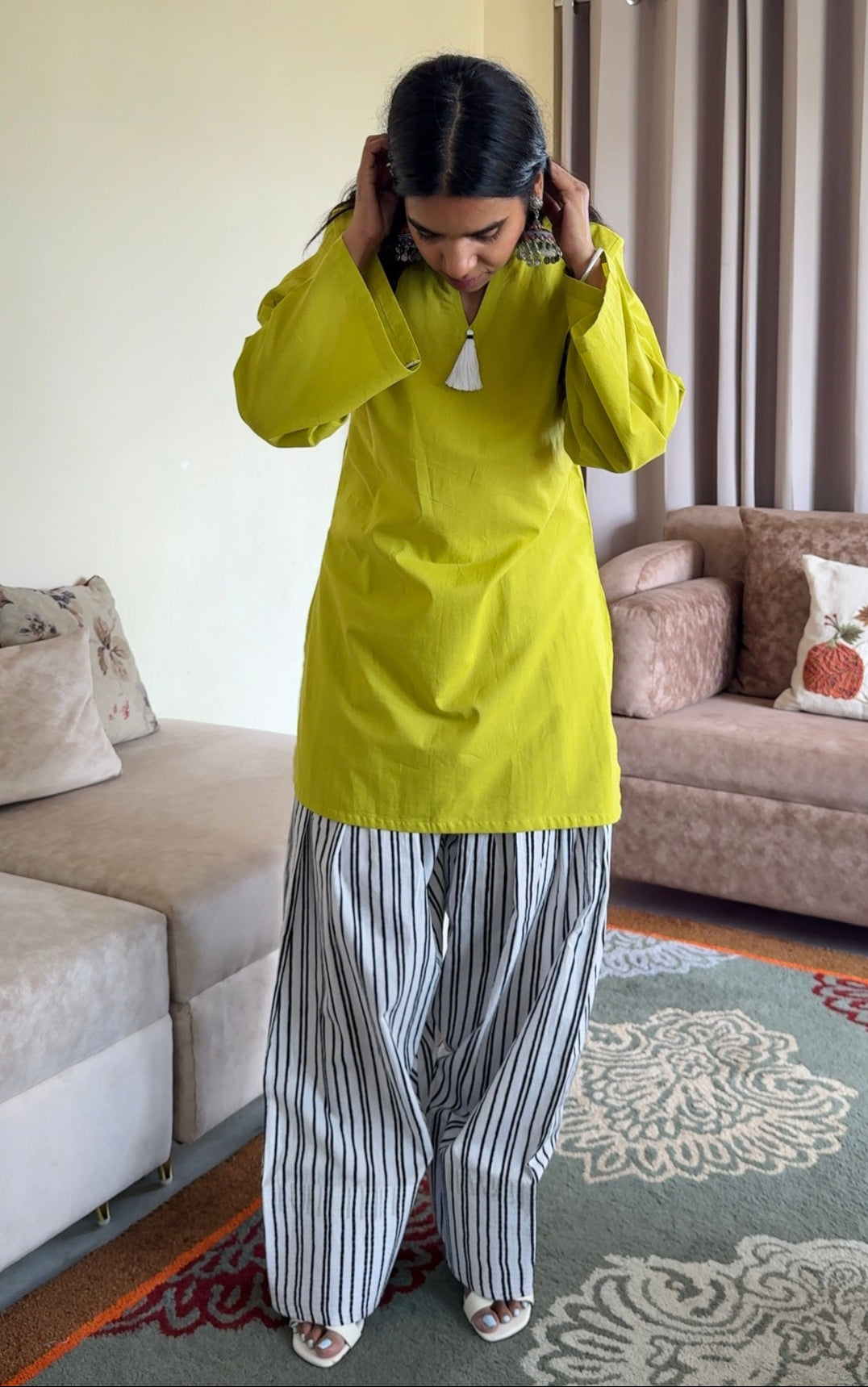 Lime Kurta with Contrast Farshi Salwar