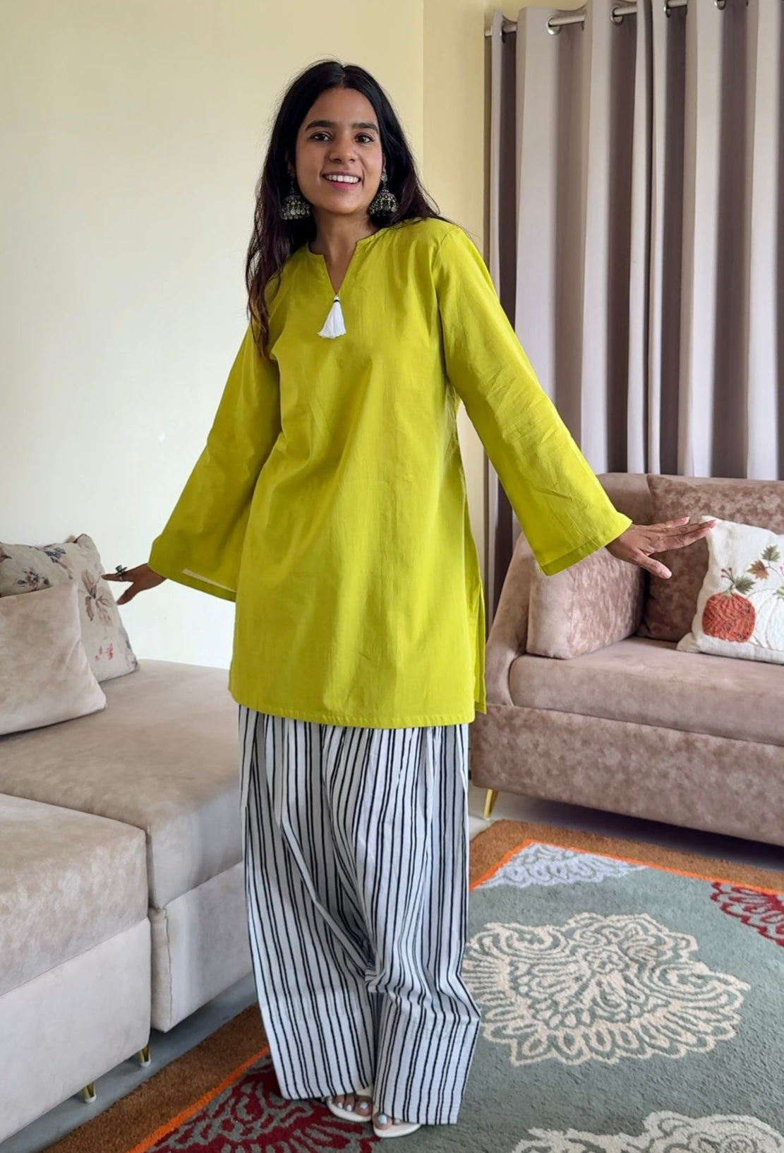 Lime Kurta with Contrast Farshi Salwar