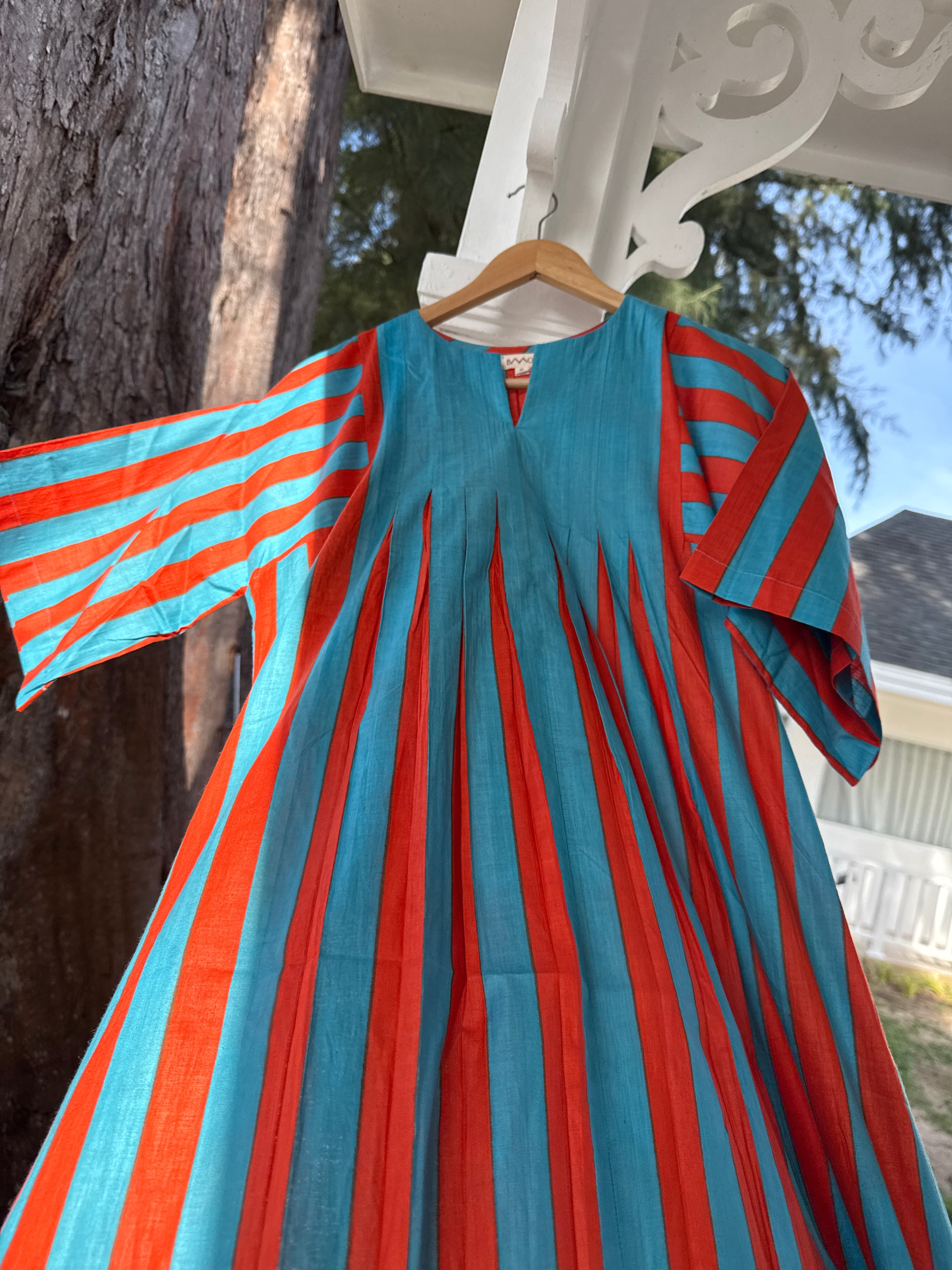 Orange and Turquoise Striped Anti Fit Dress