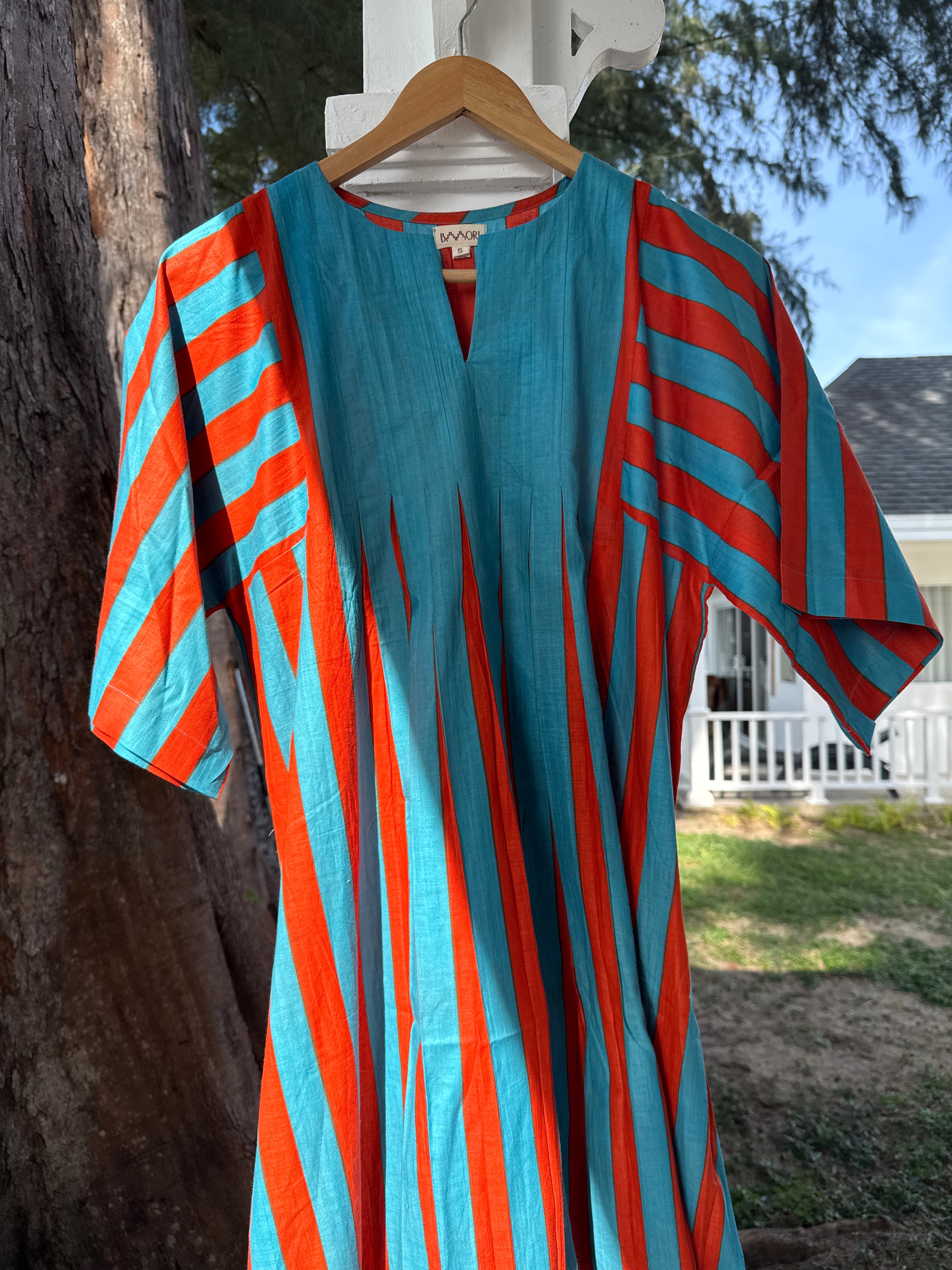Orange and Turquoise Striped Anti Fit Dress