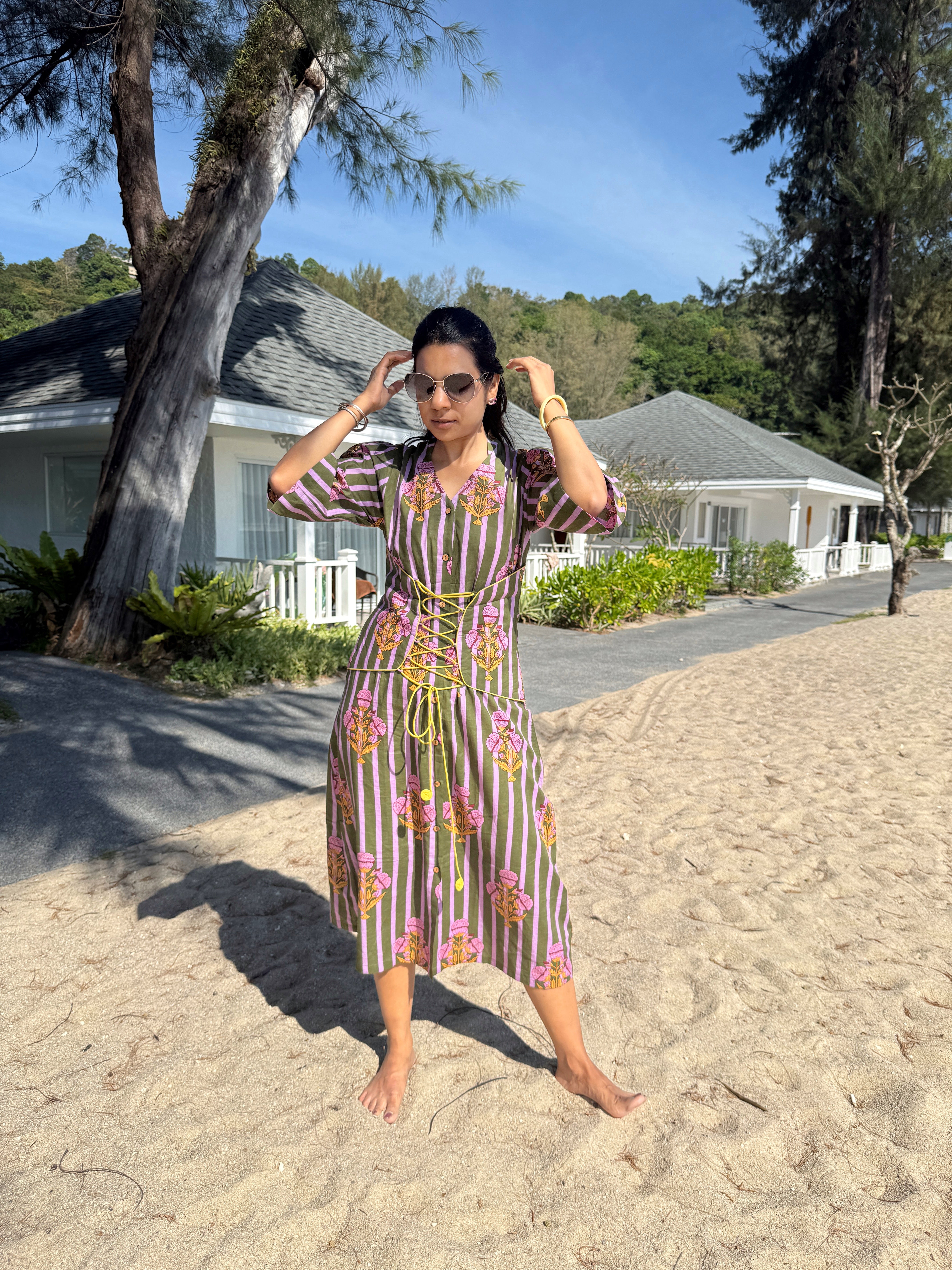 Olive Green Sculpted Belt Dress