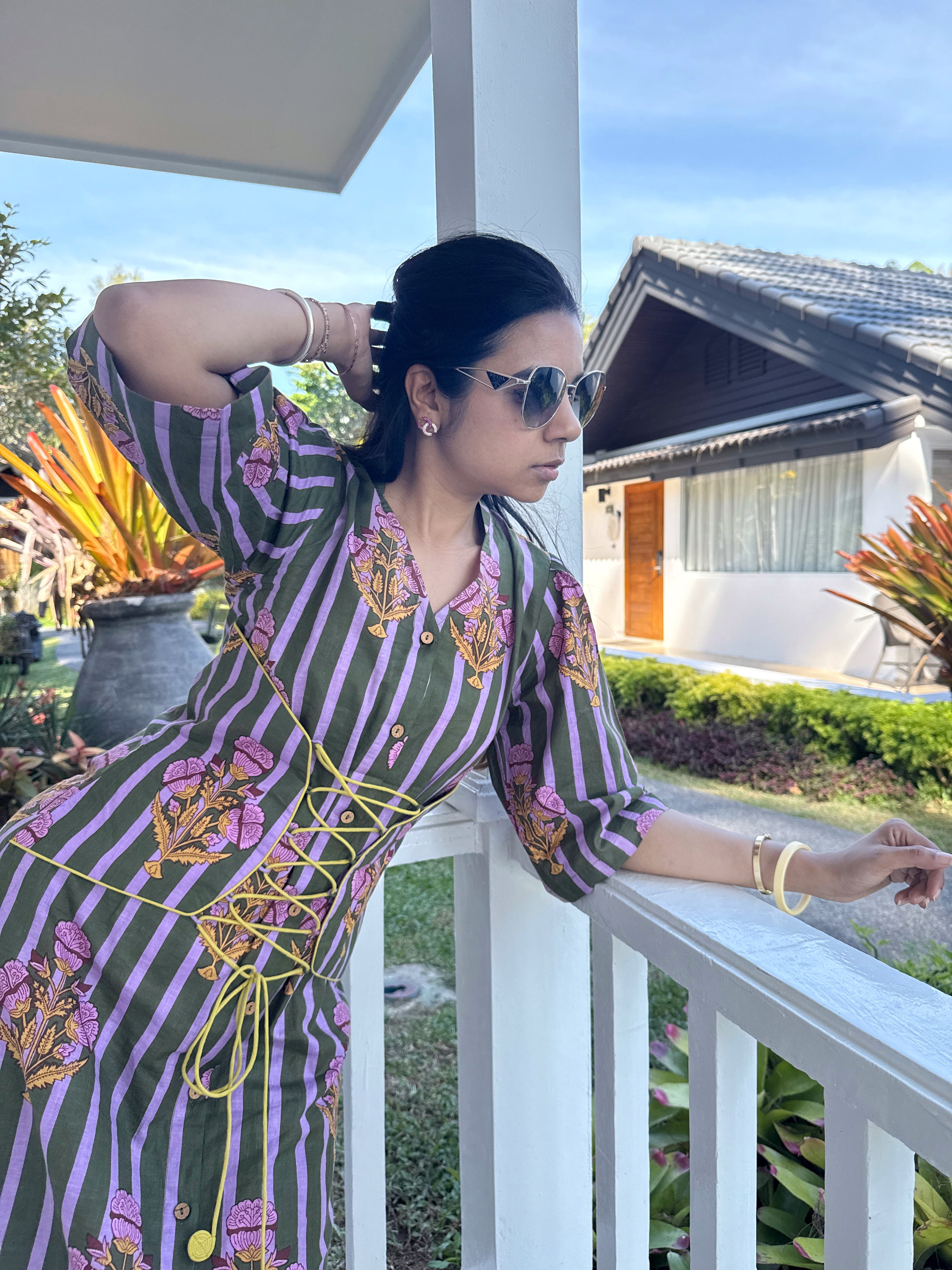 Olive Green Sculpted Belt Dress