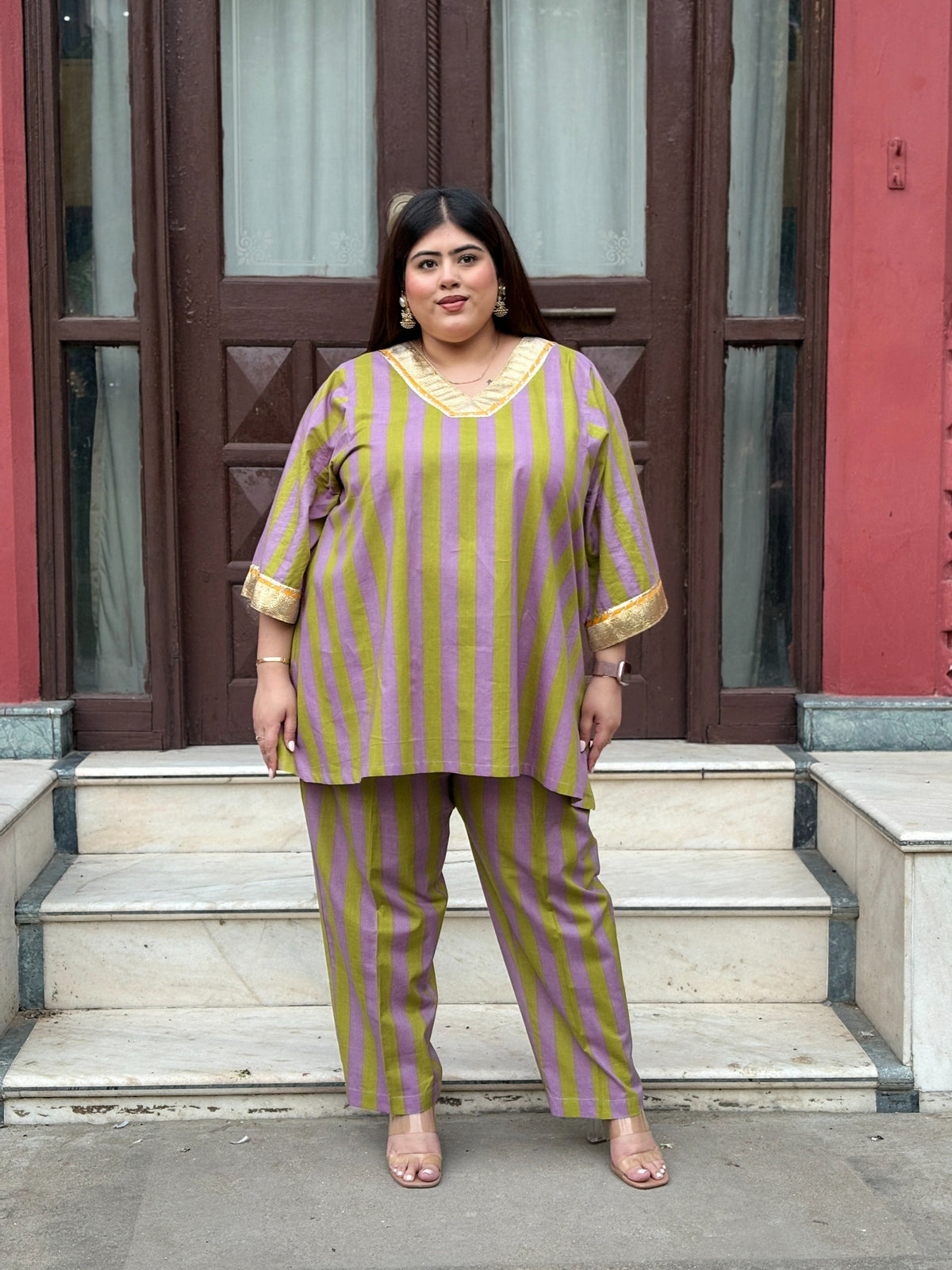 Festive Lavender Green stripe set