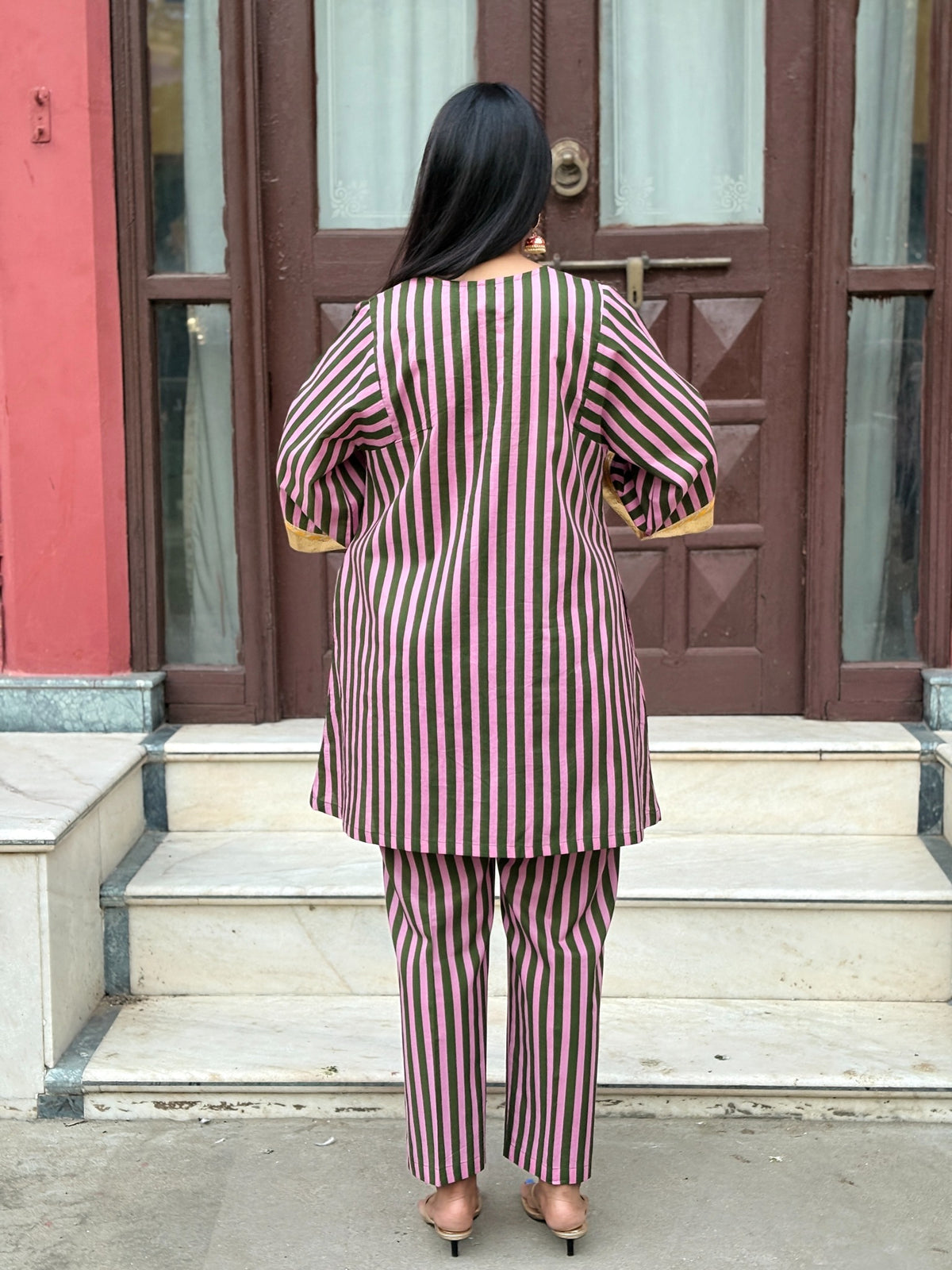 Festive Pink Green stripe set