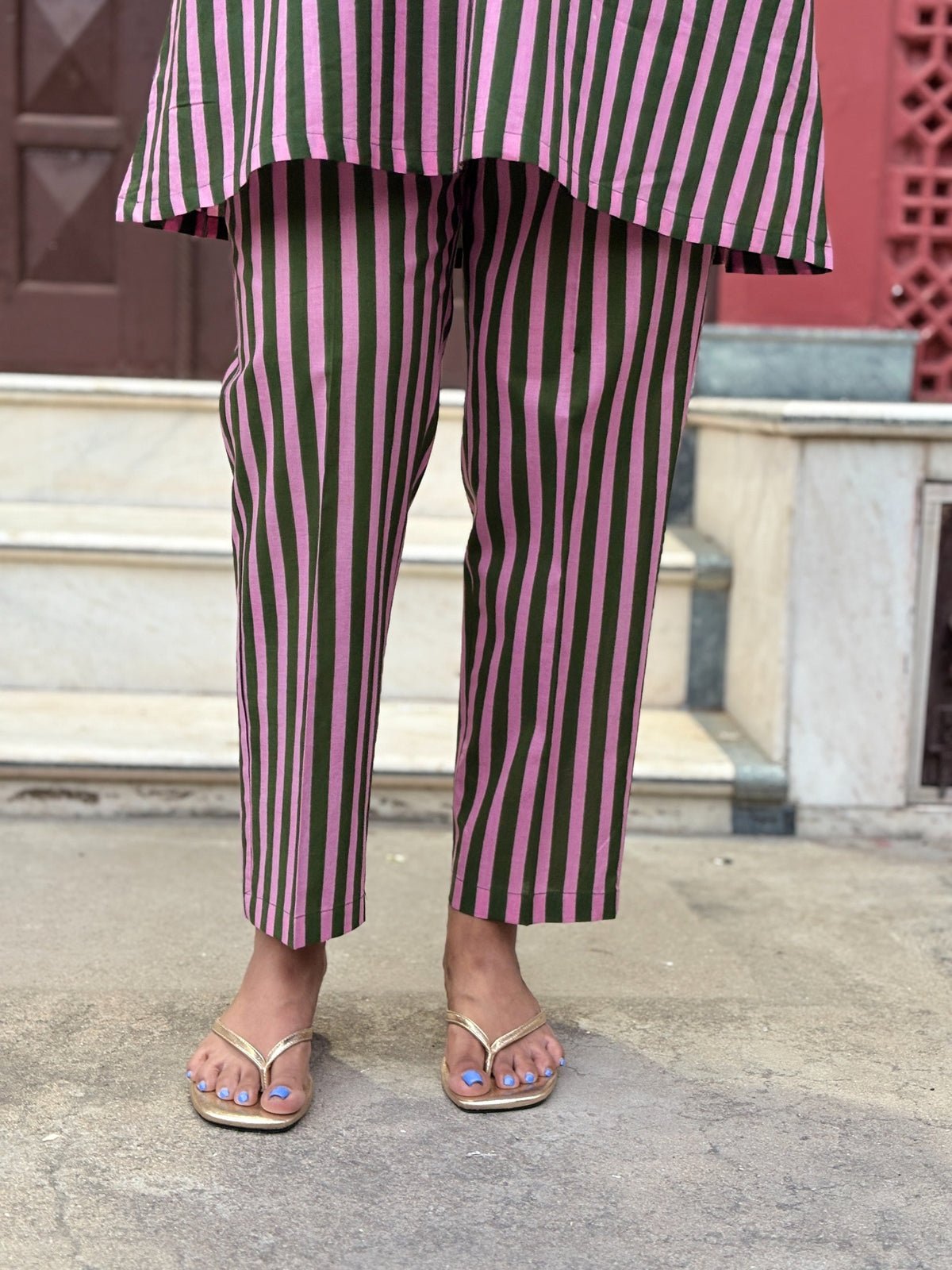 Festive Pink Green stripe set
