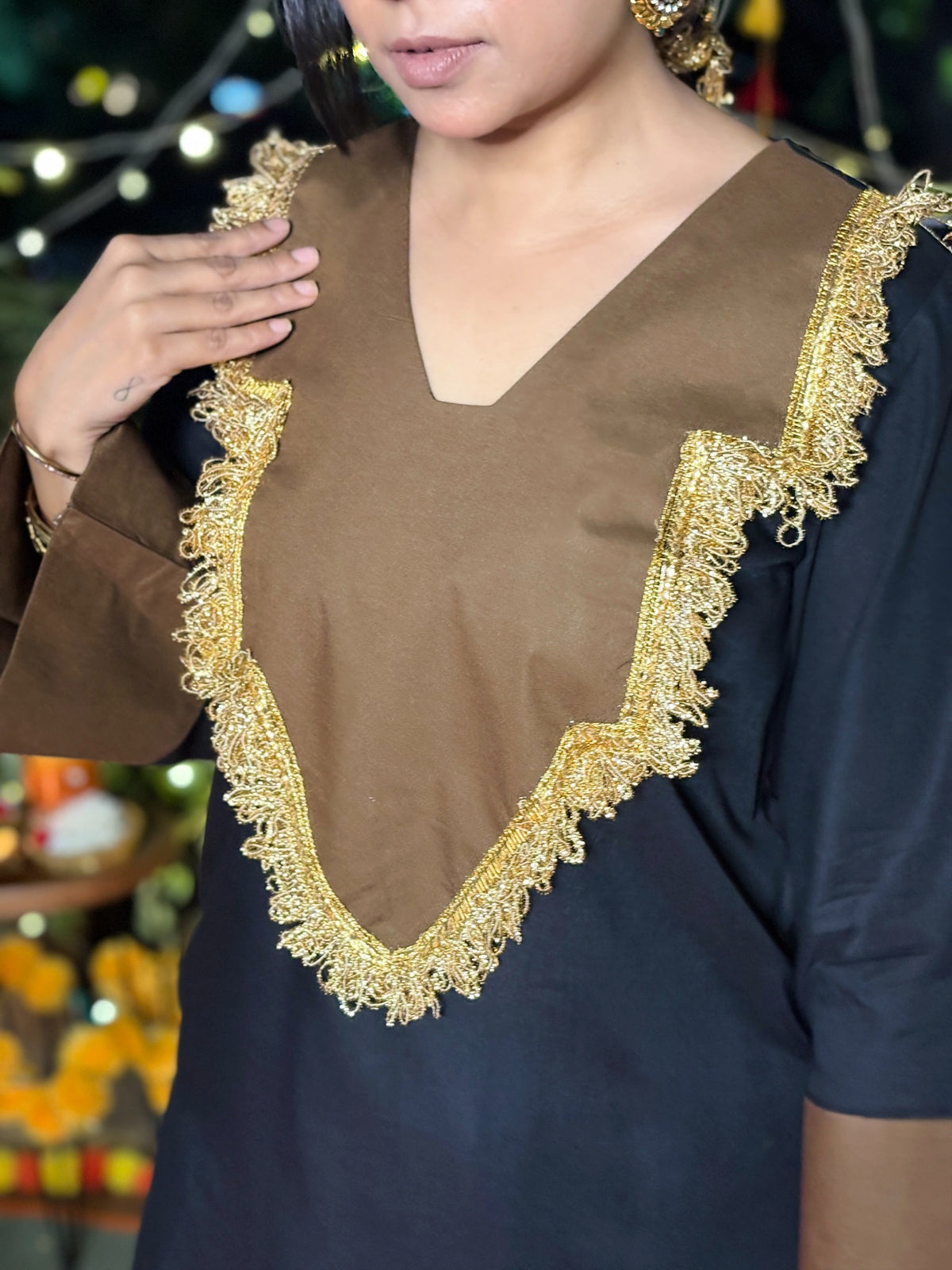 Black Brown Festive Rayon Farshi Set