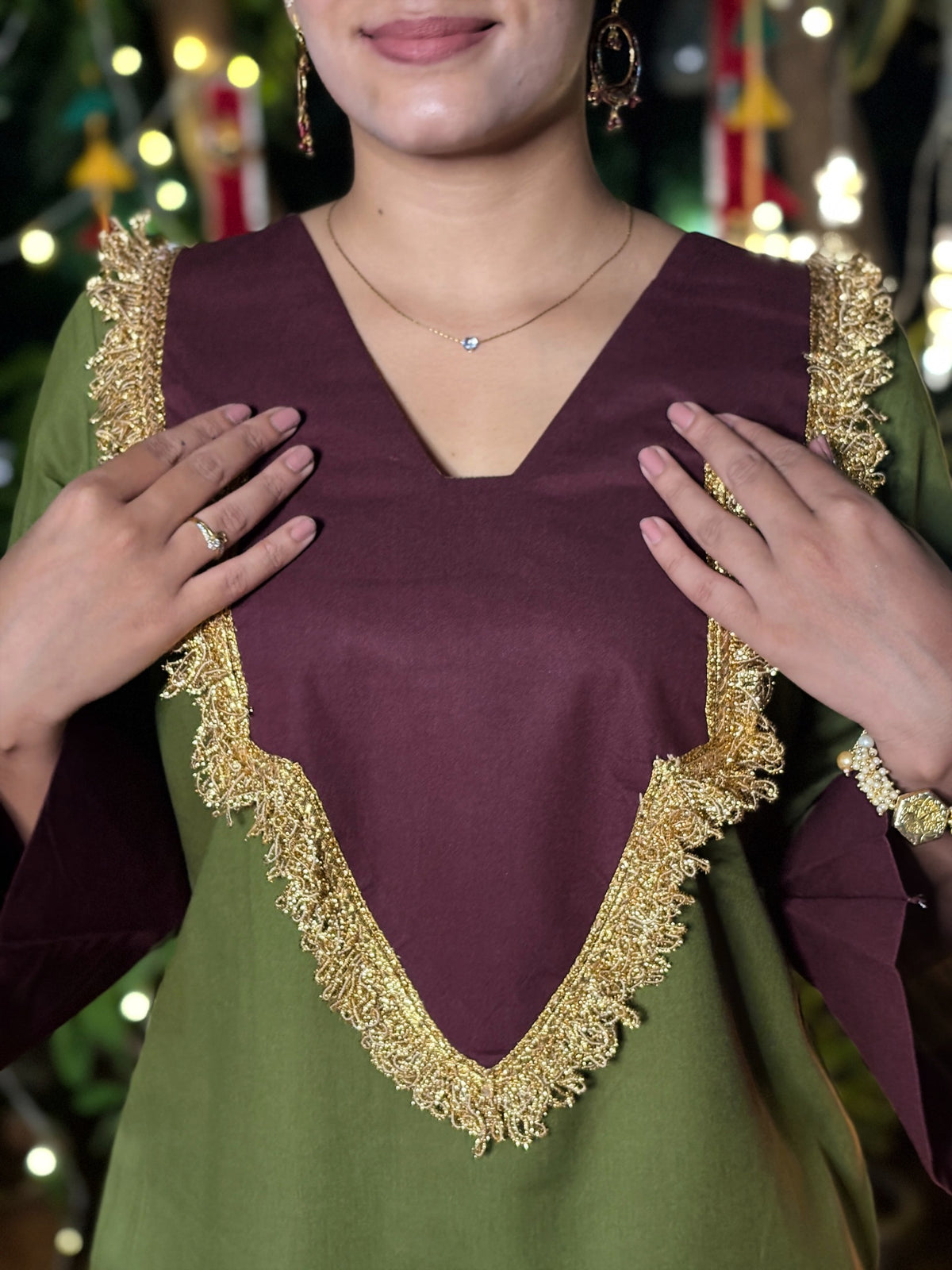 Olive Burgundy Festive Rayon Farshi Set