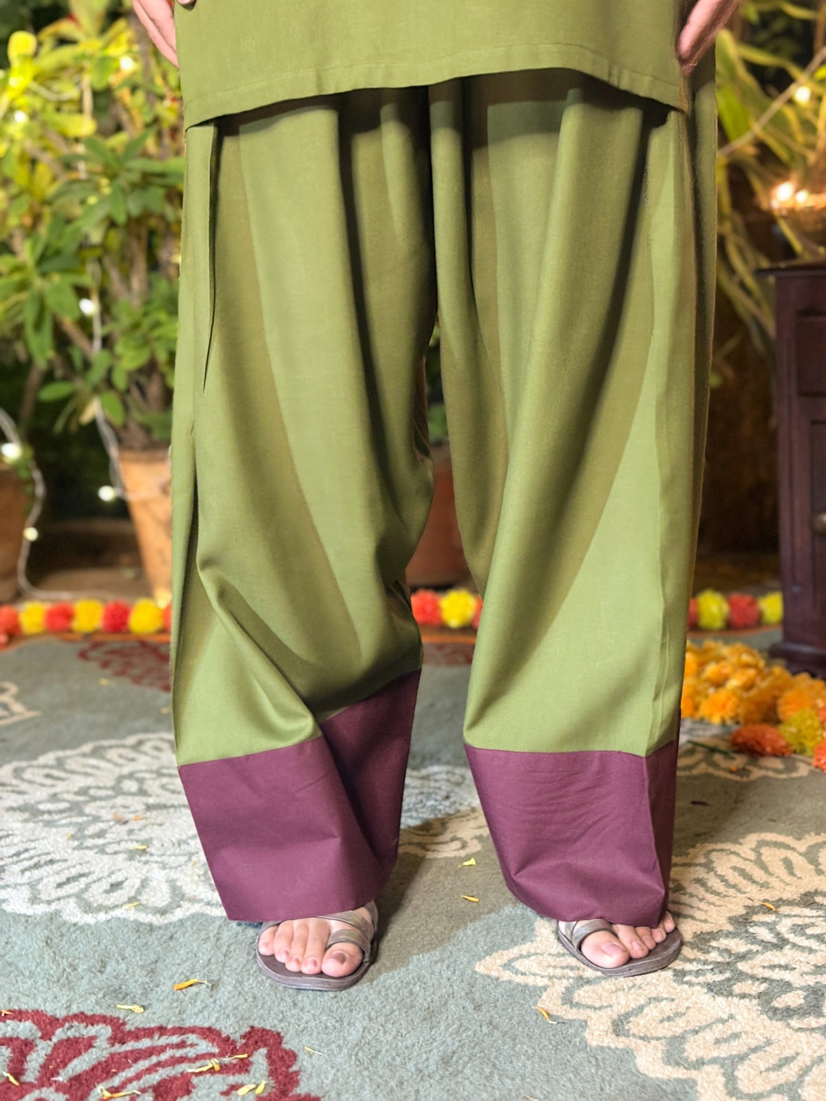 Olive Burgundy Festive Rayon Farshi Set