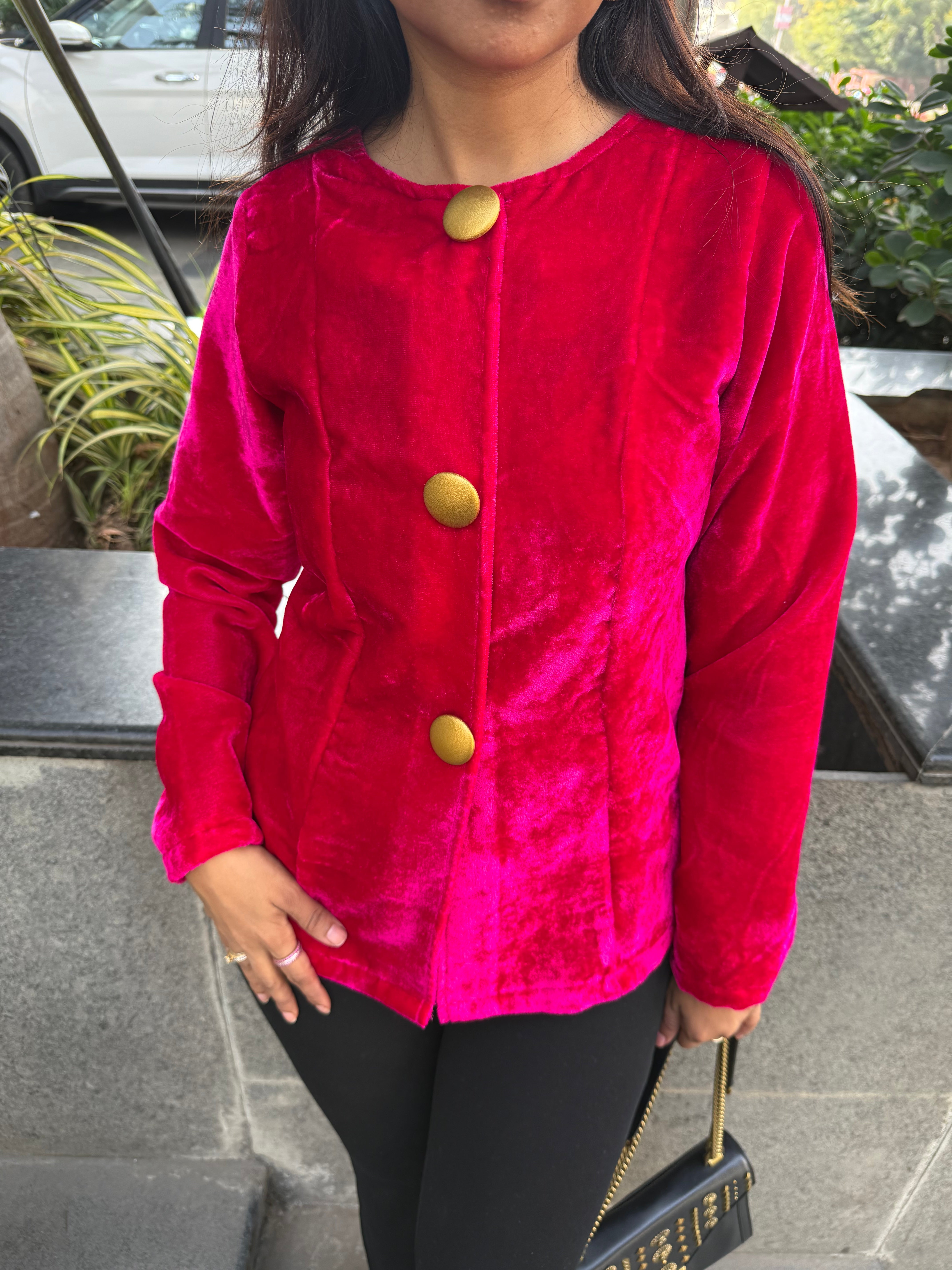 Velvet jacket Style Top - Hot Pink