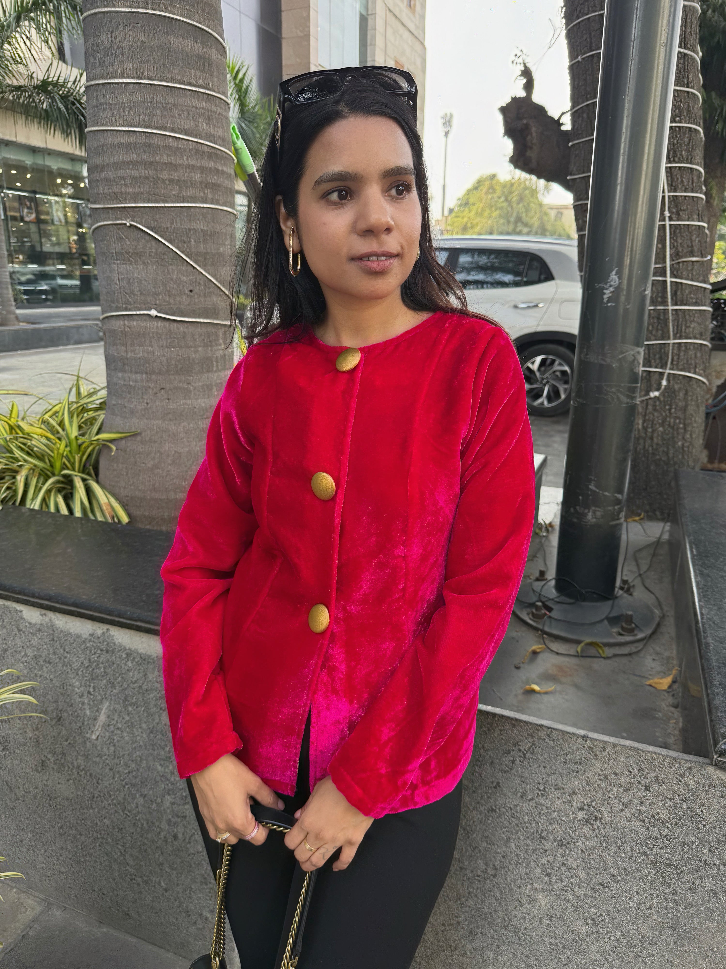 Velvet jacket Style Top - Hot Pink