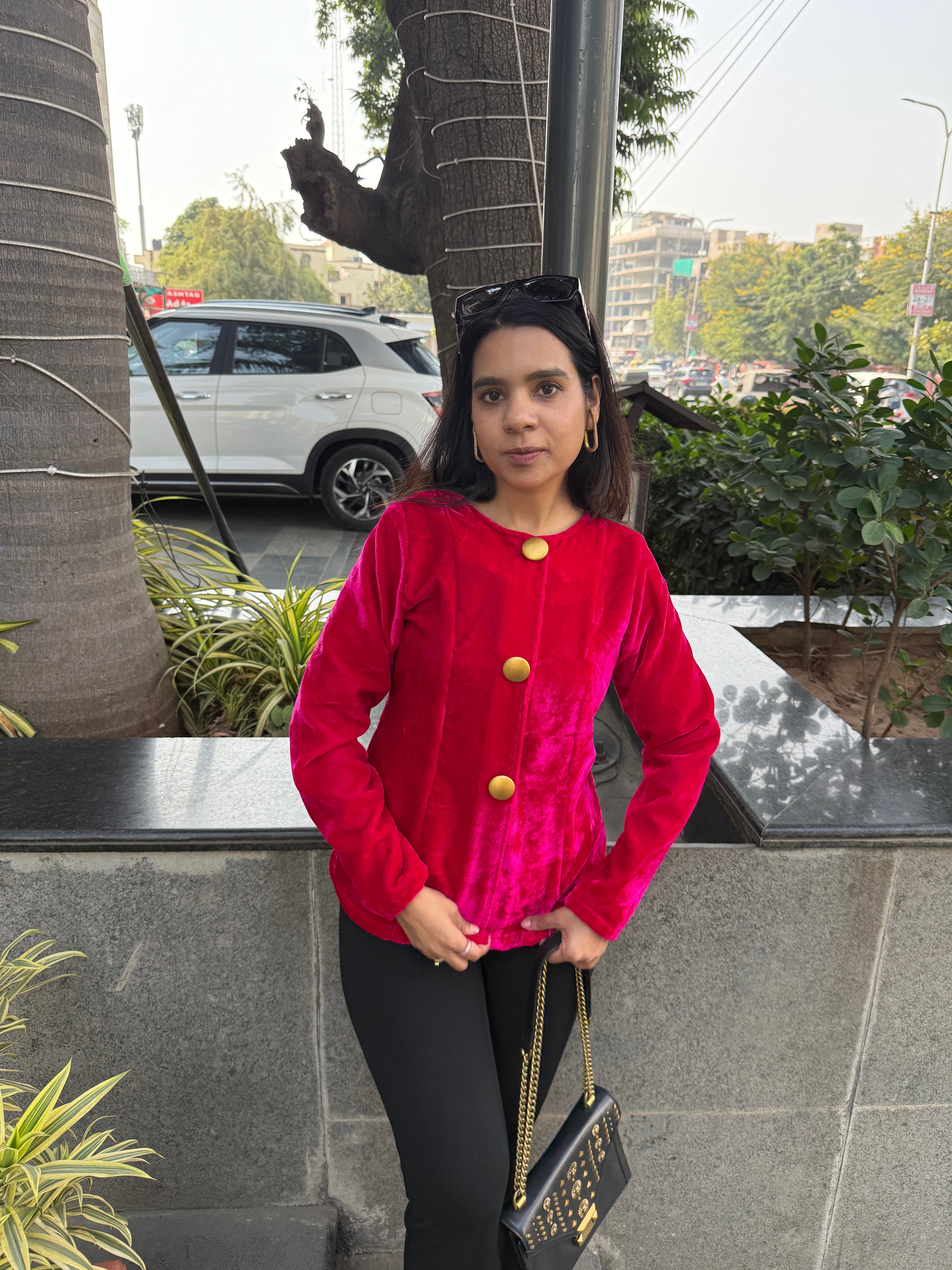 Velvet jacket Style Top - Hot Pink