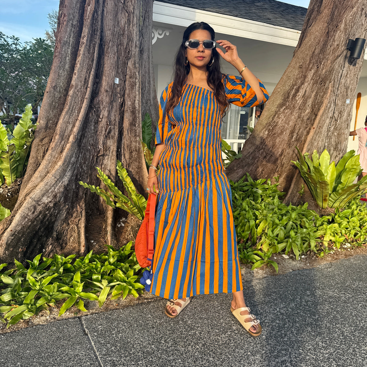 orange and blue striped maxi dress Buy Blue/Orange Stripe Cotton Rich Thin Strap Summer Dress from Next USA