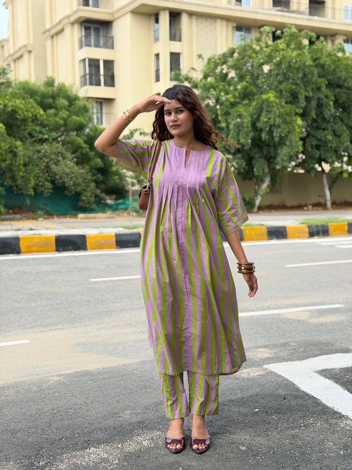 Lavender Green stripe Anti fit co-ord set