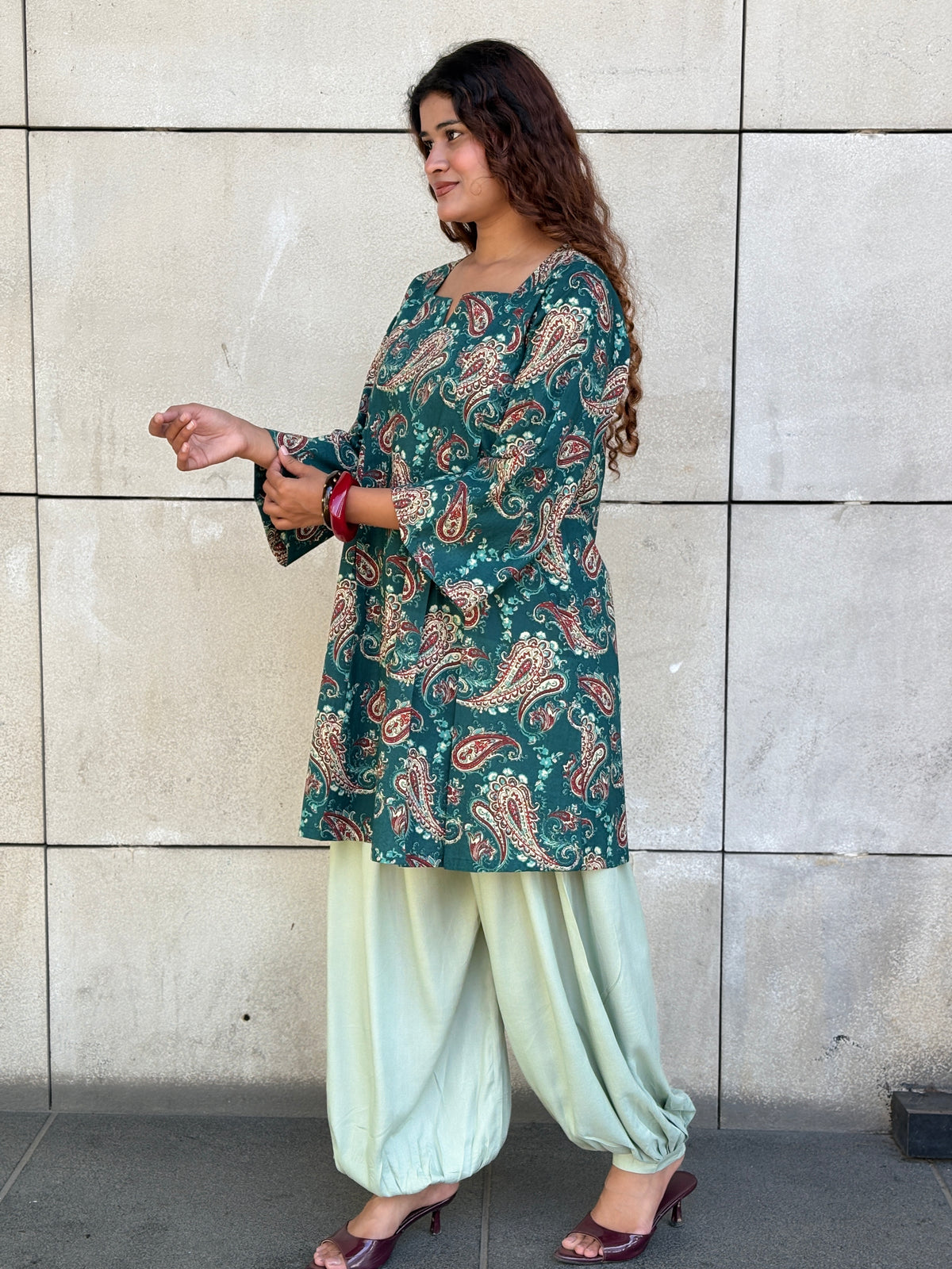 Teal Paisley Balloon Salwar Kurta Set