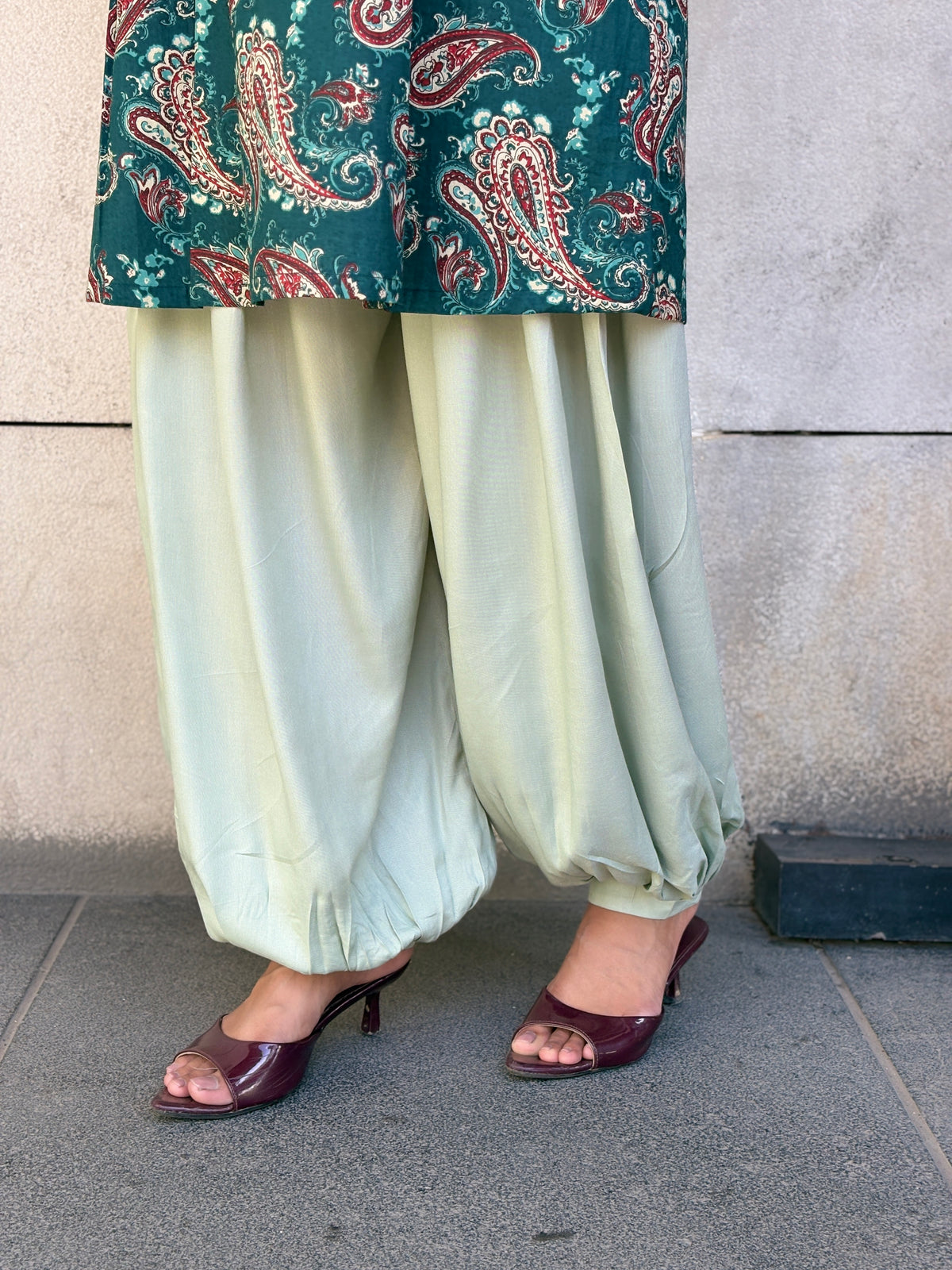 Teal Paisley Balloon Salwar Kurta Set