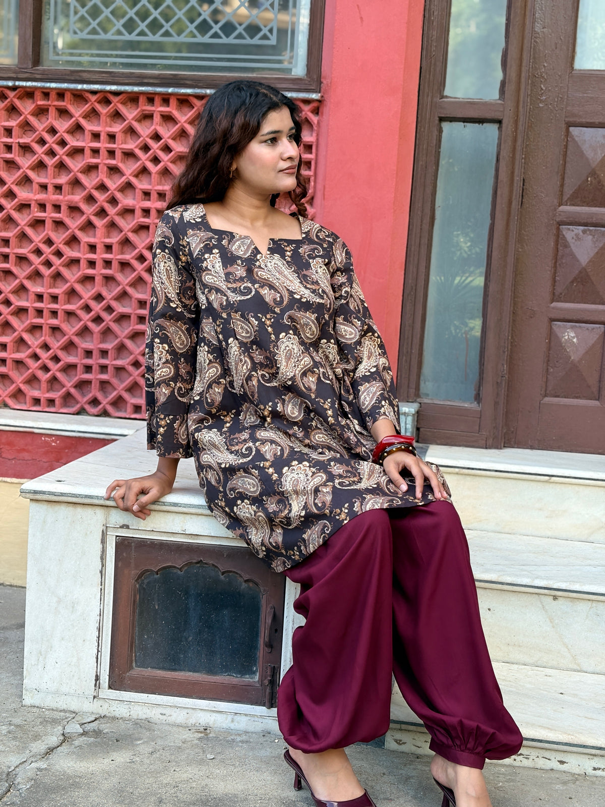 Black Paisley Balloon Salwar Kurta Set