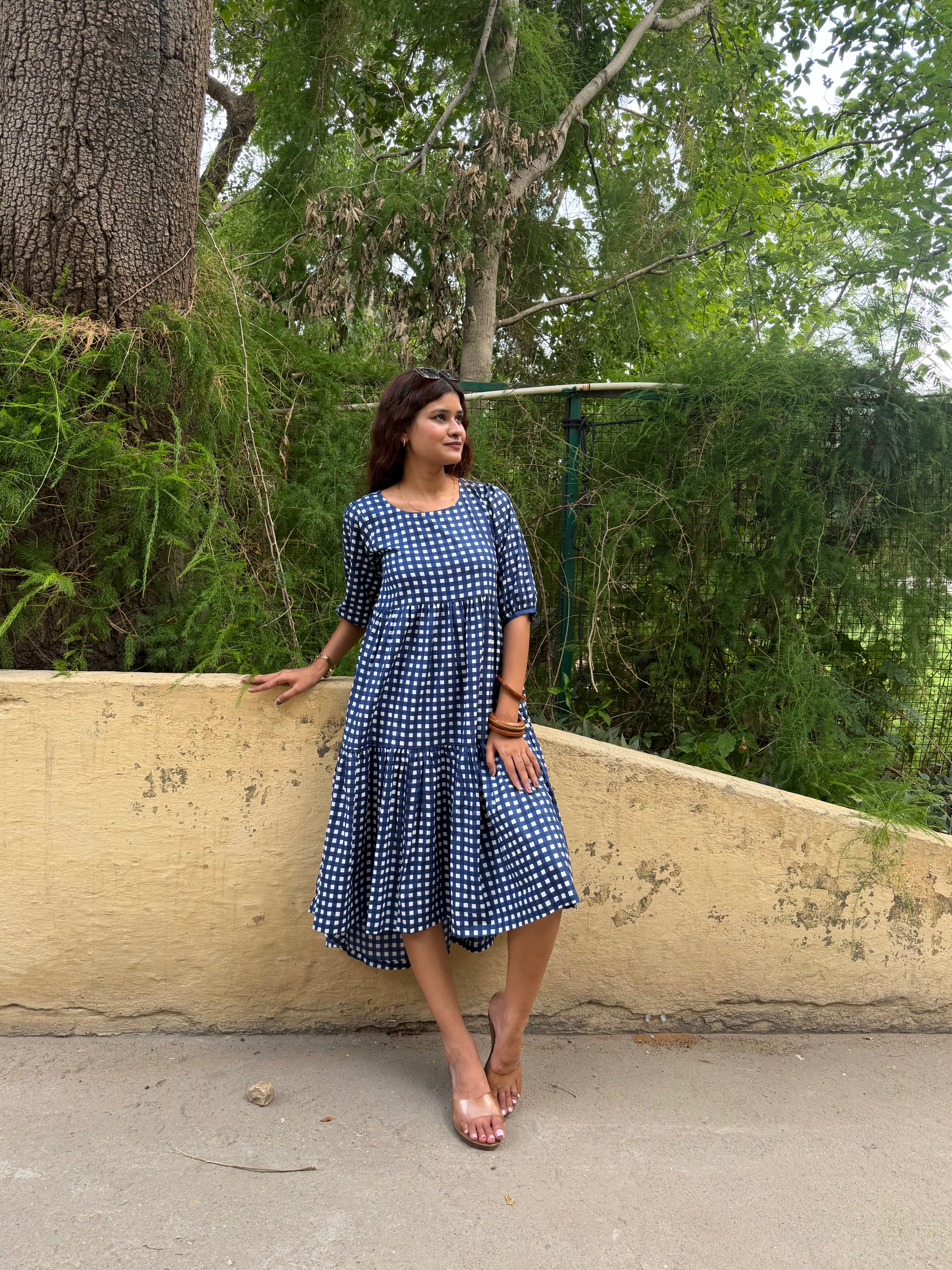 Blue Gingham Loose fit Dress