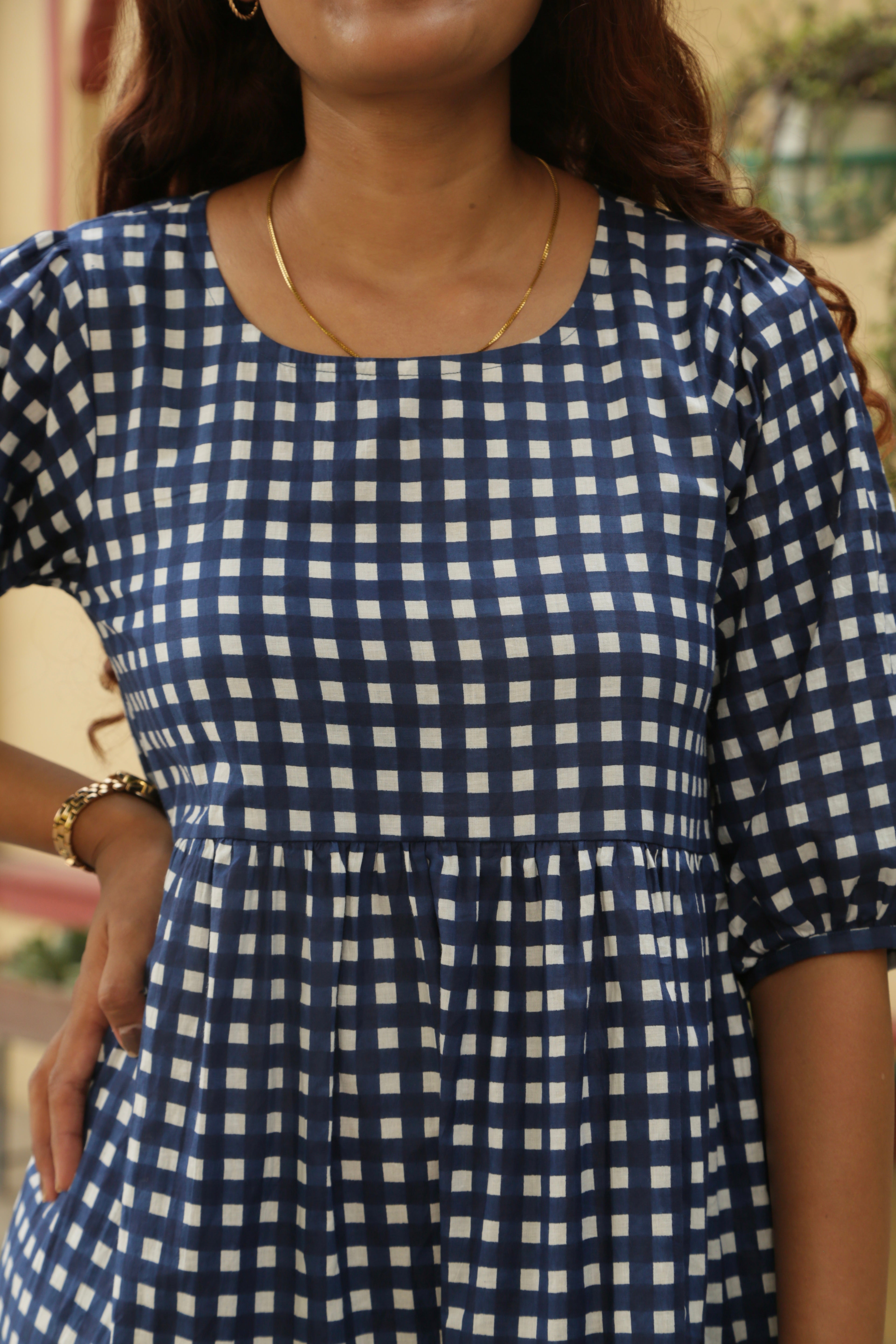 Blue Gingham Loose fit Dress