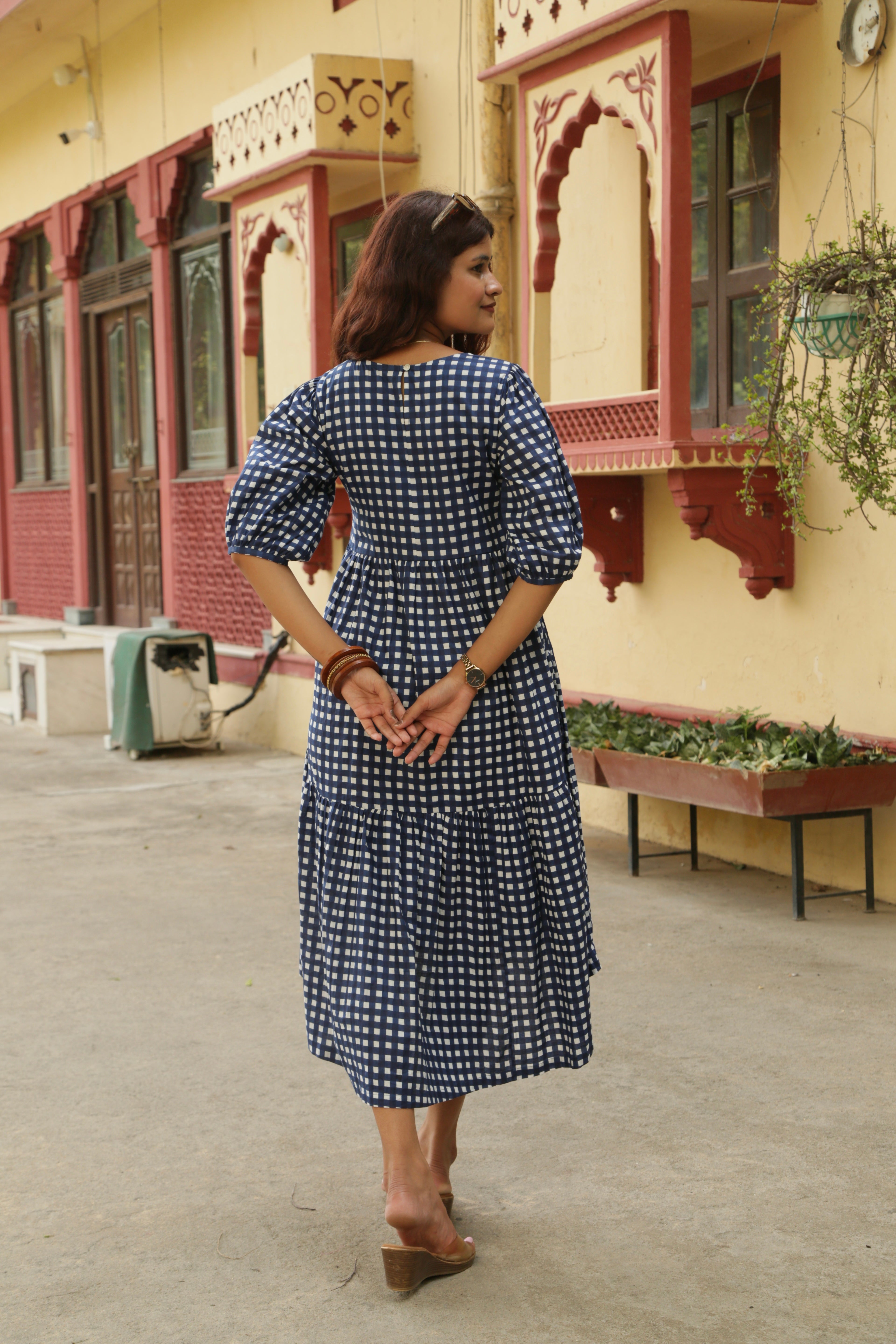 Blue Gingham Loose fit Dress