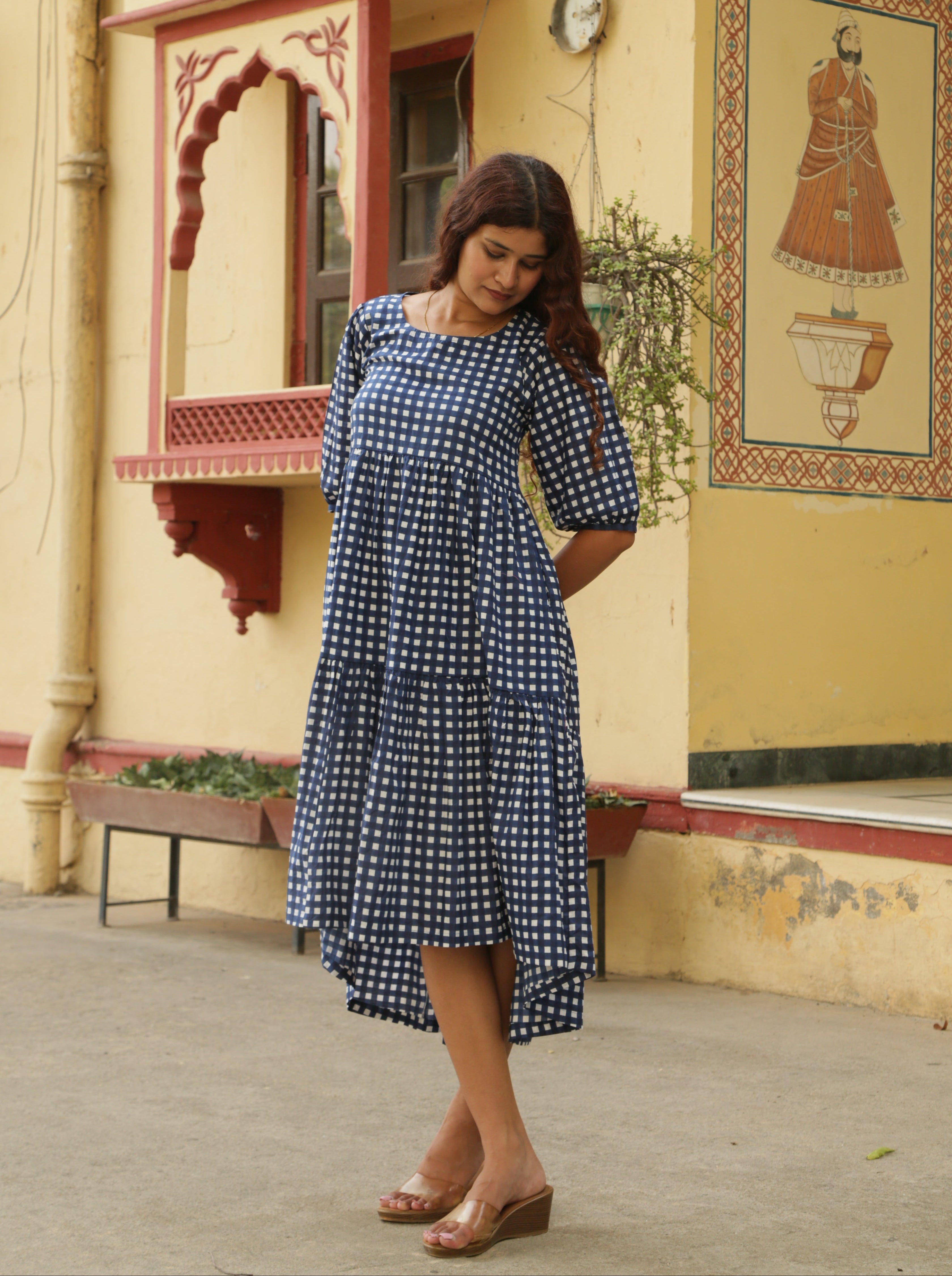 Blue Gingham Loose fit Dress