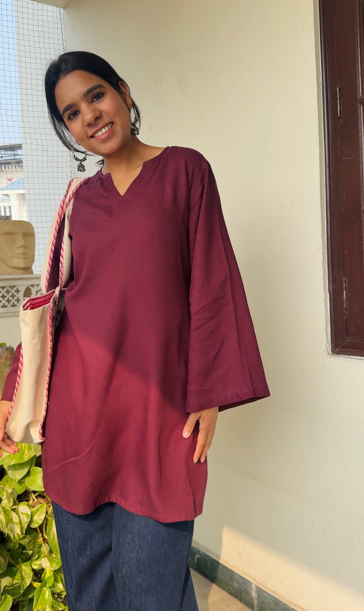 Burdundy Solid Rayon Kurti