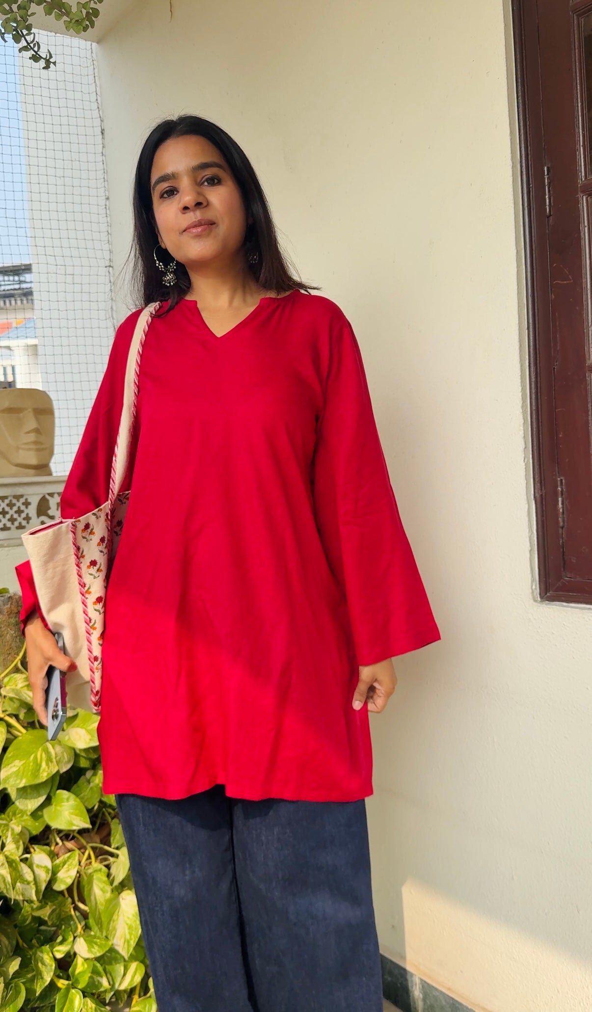 Red Solid Rayon Kurti