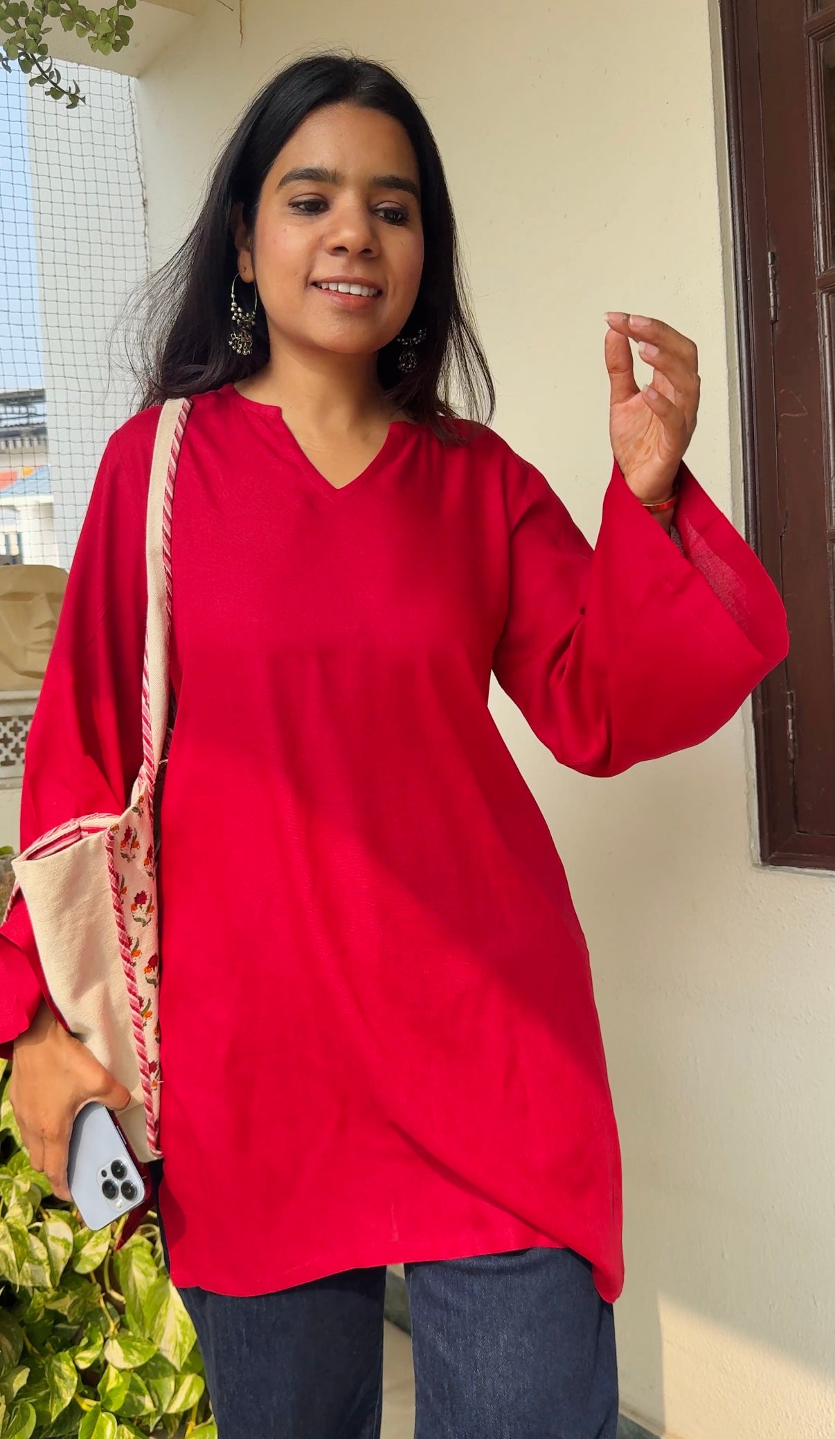 Red Solid Rayon Kurti