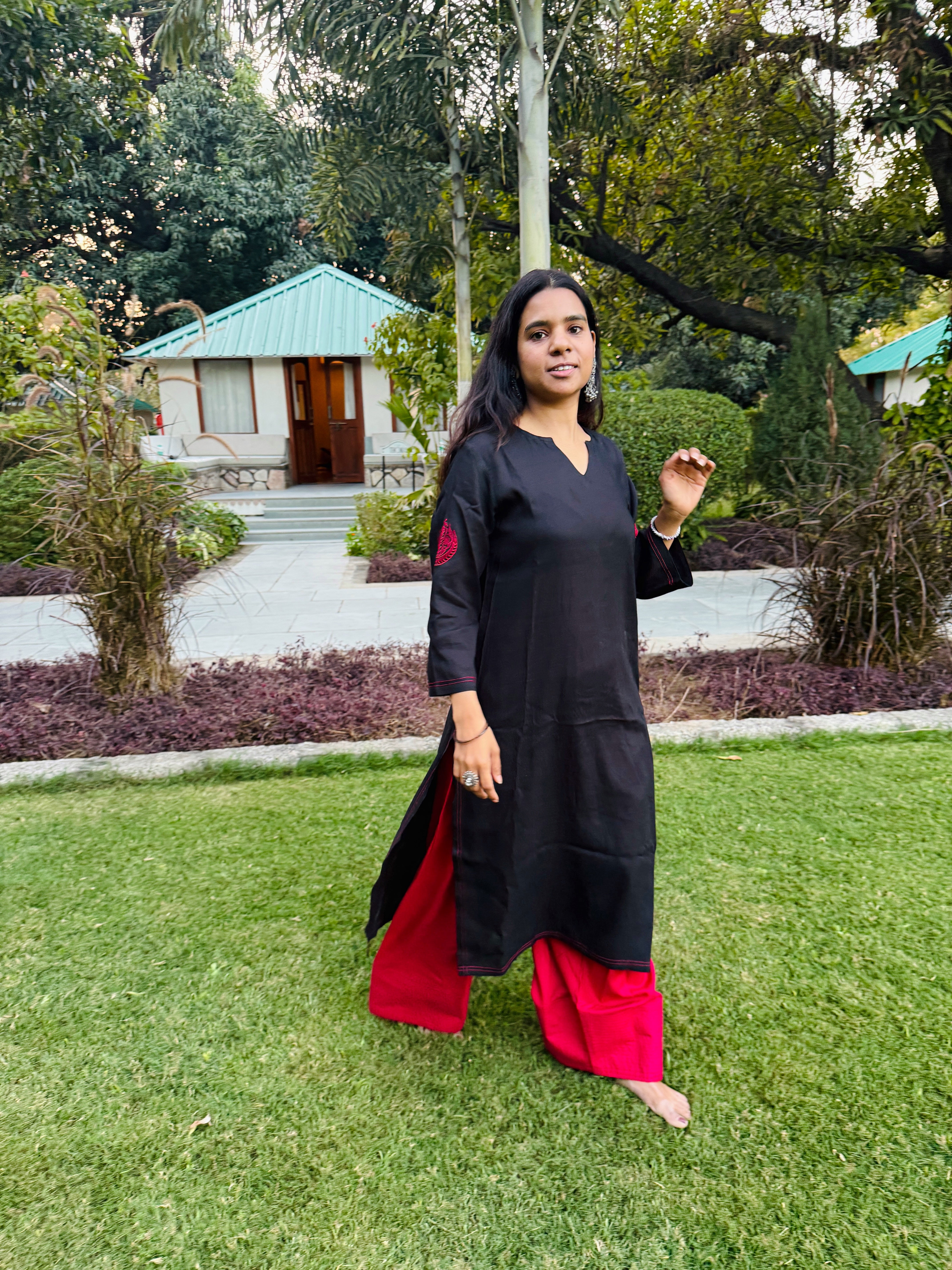 Embroidered Black Long Farshi Salwar Set