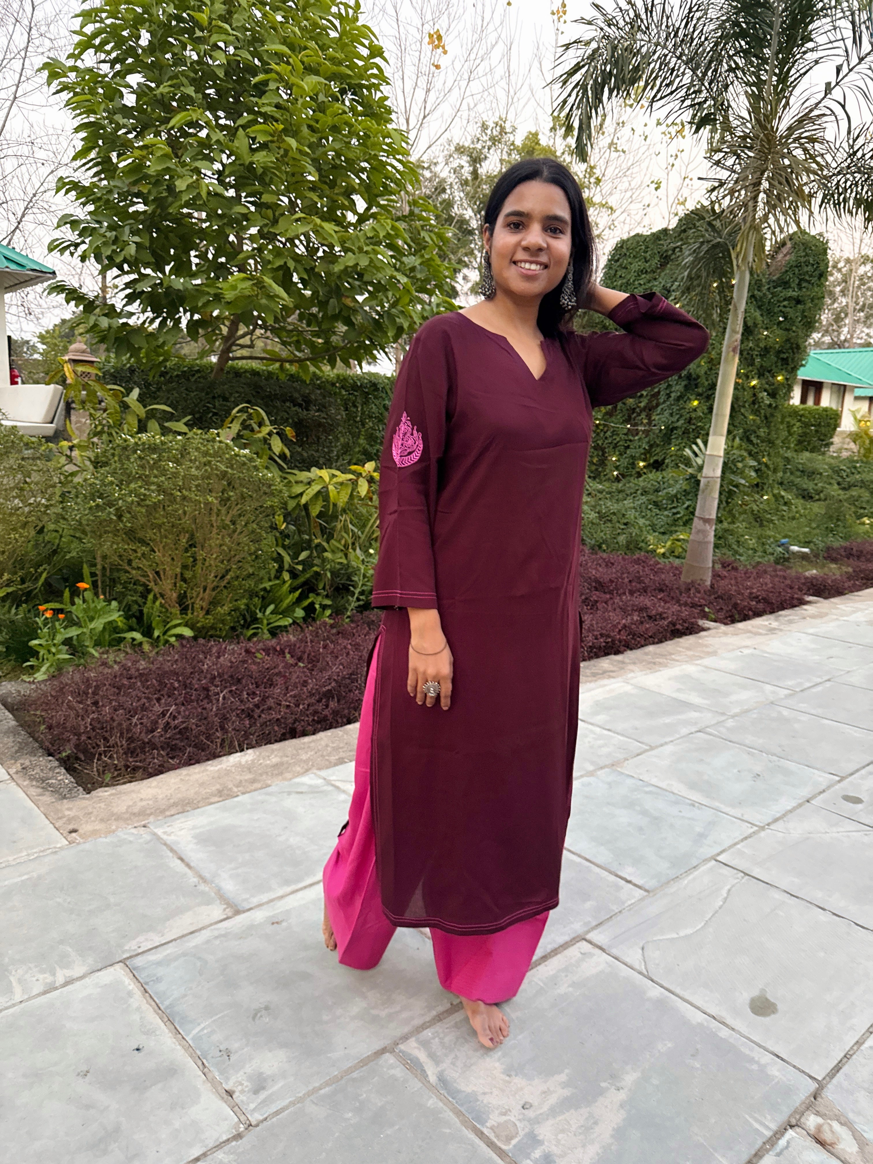 Embroidered Burgundy Long Farshi Salwar Set