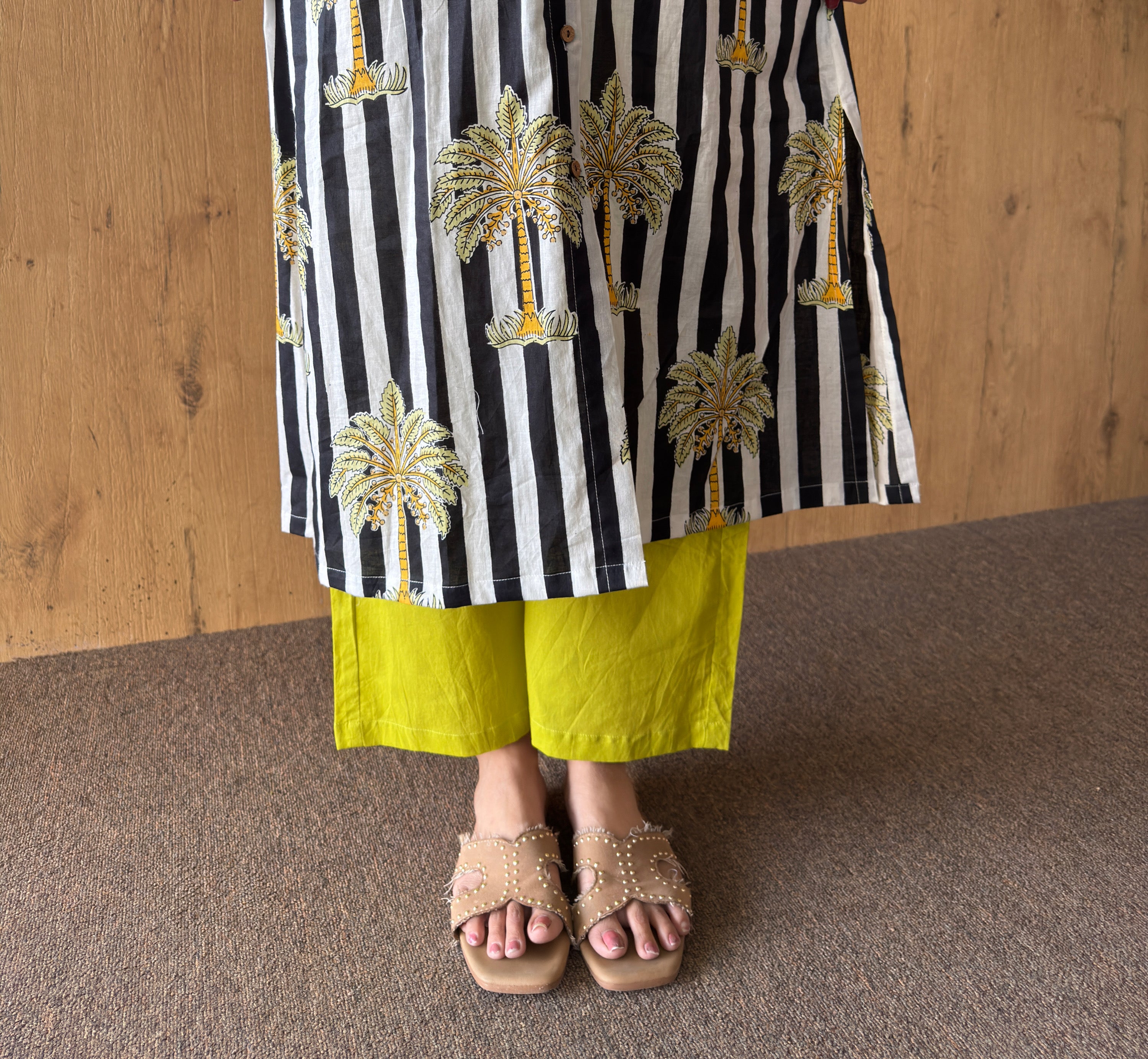 Palm tree tunic with Lime Pant Set