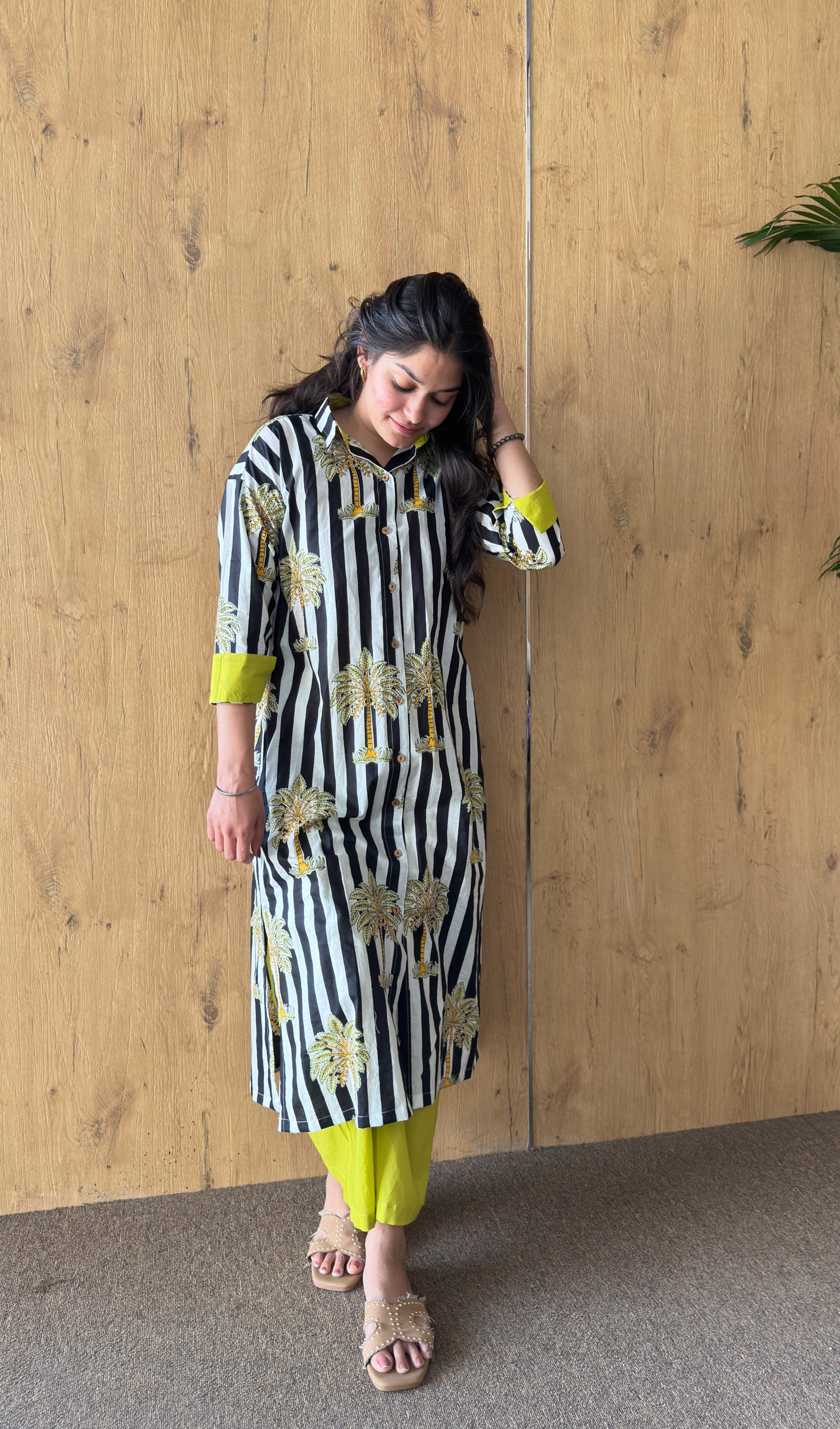 Palm tree tunic with Lime Pant Set