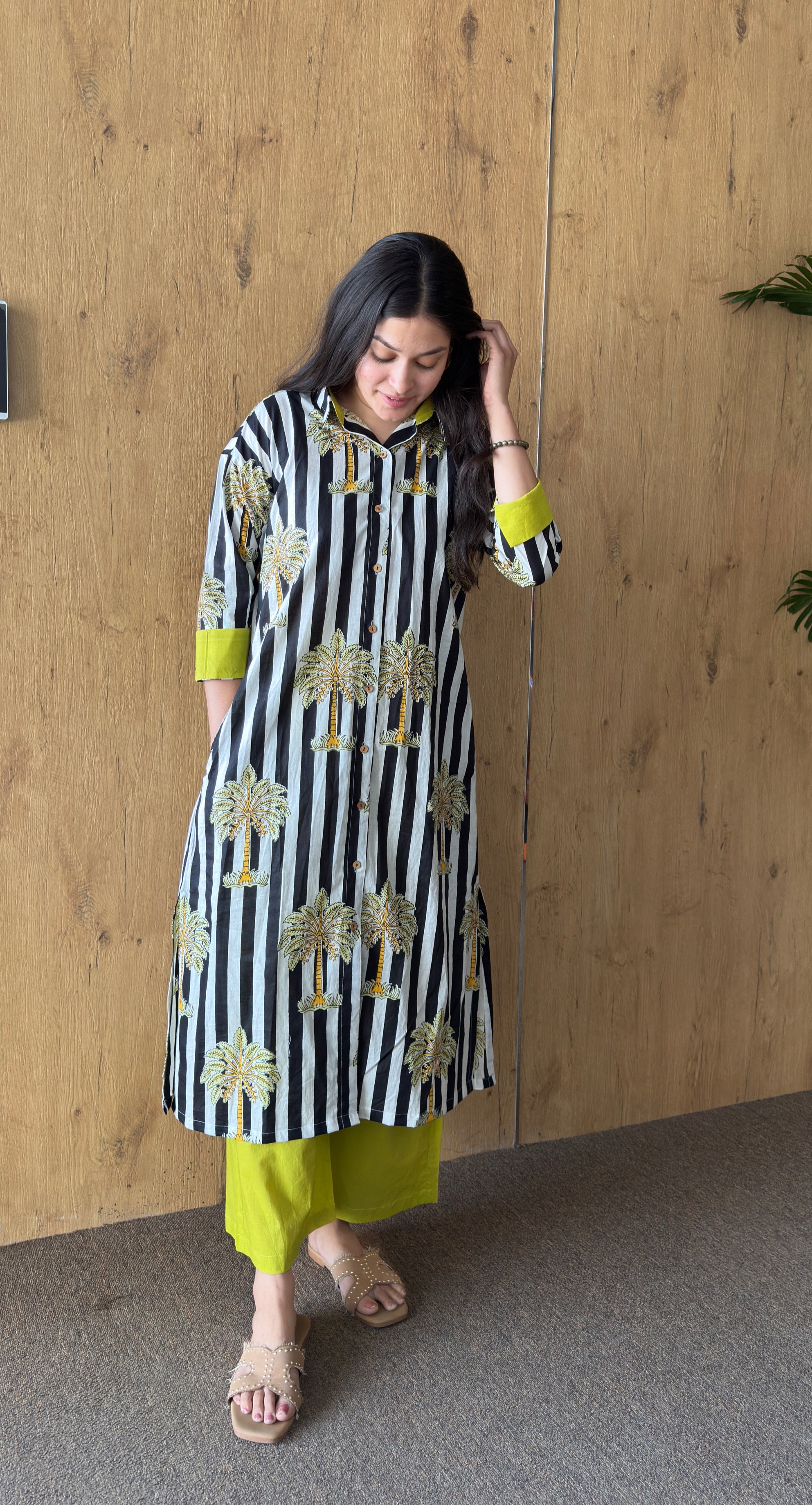 Palm tree tunic with Lime Pant Set