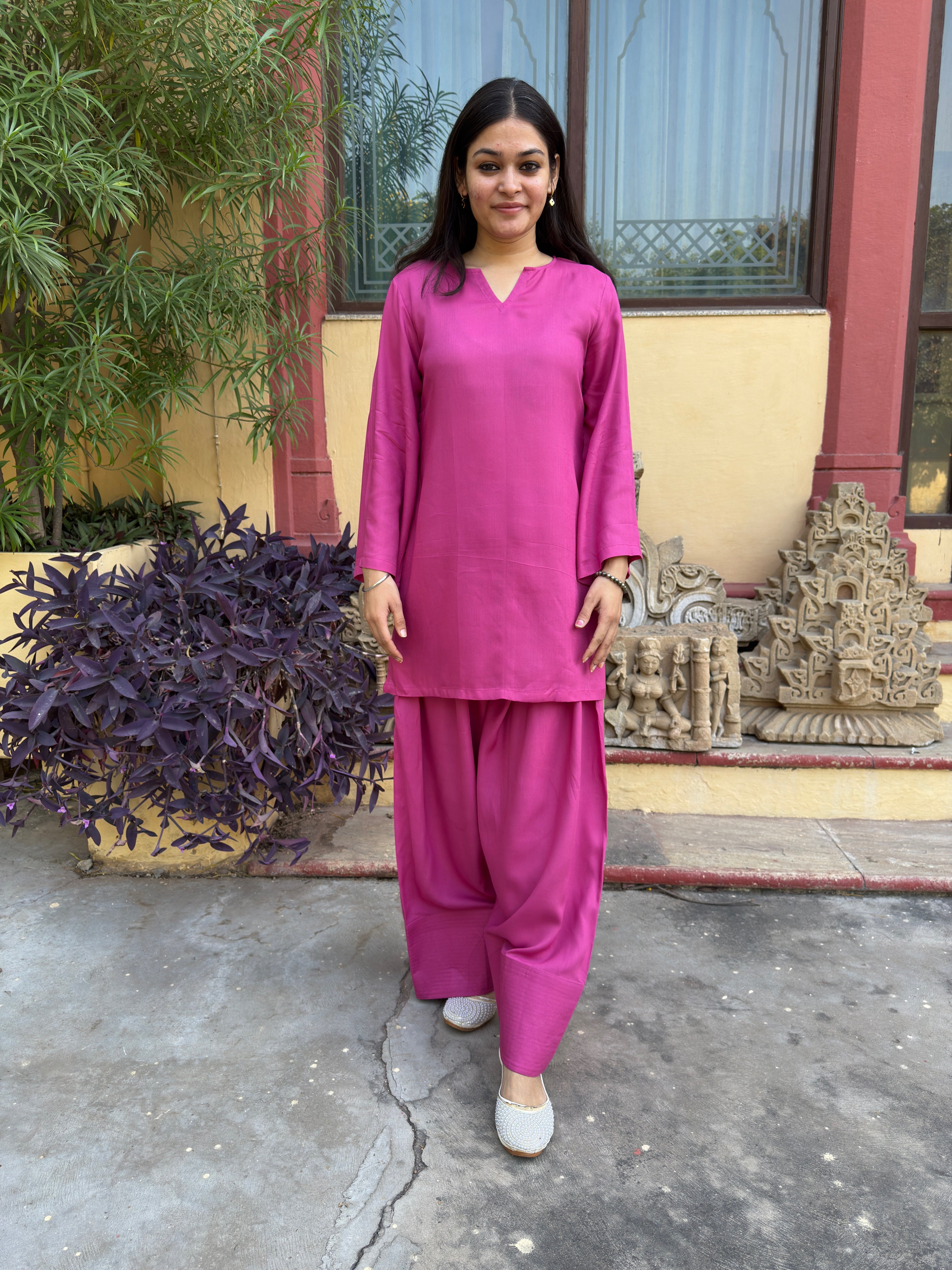 Pink Solid Farshi Salwar Set