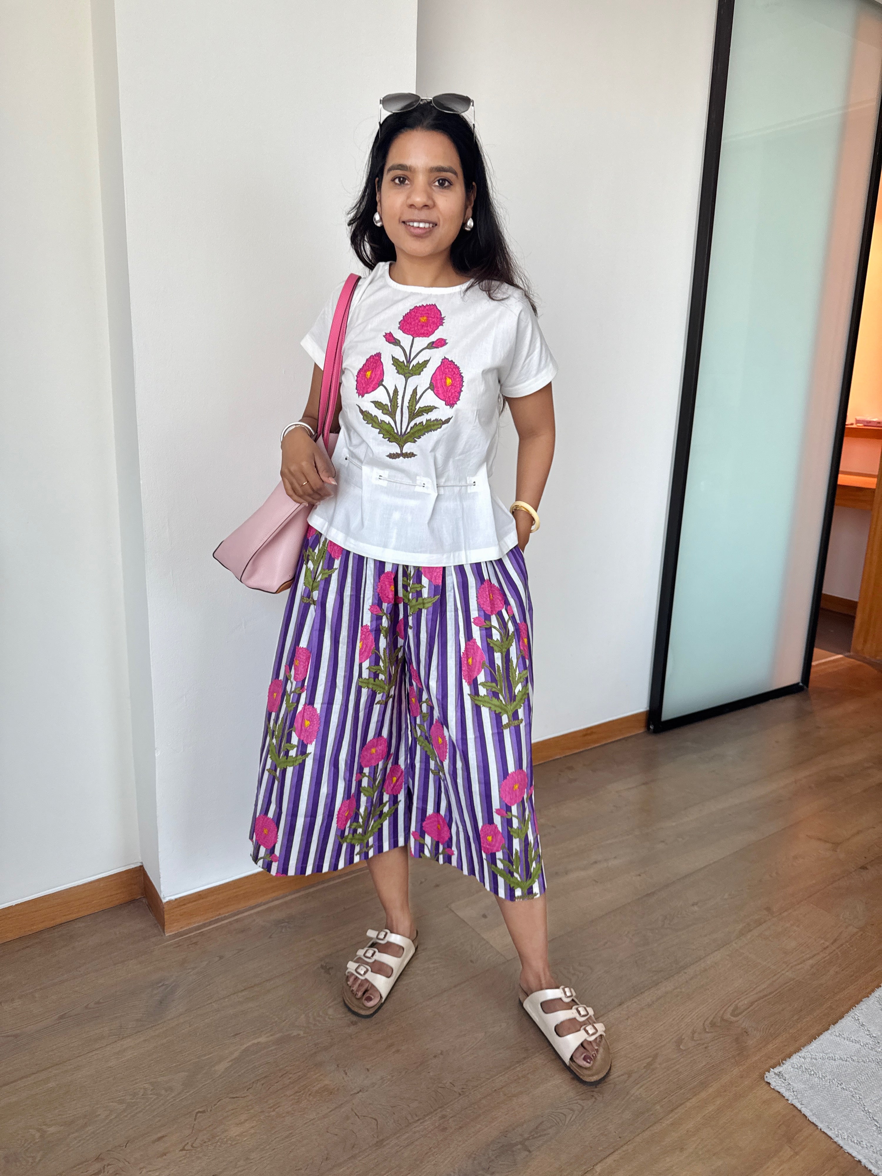 Baaori Pink Purple Patch Work Top & Culotte Pants