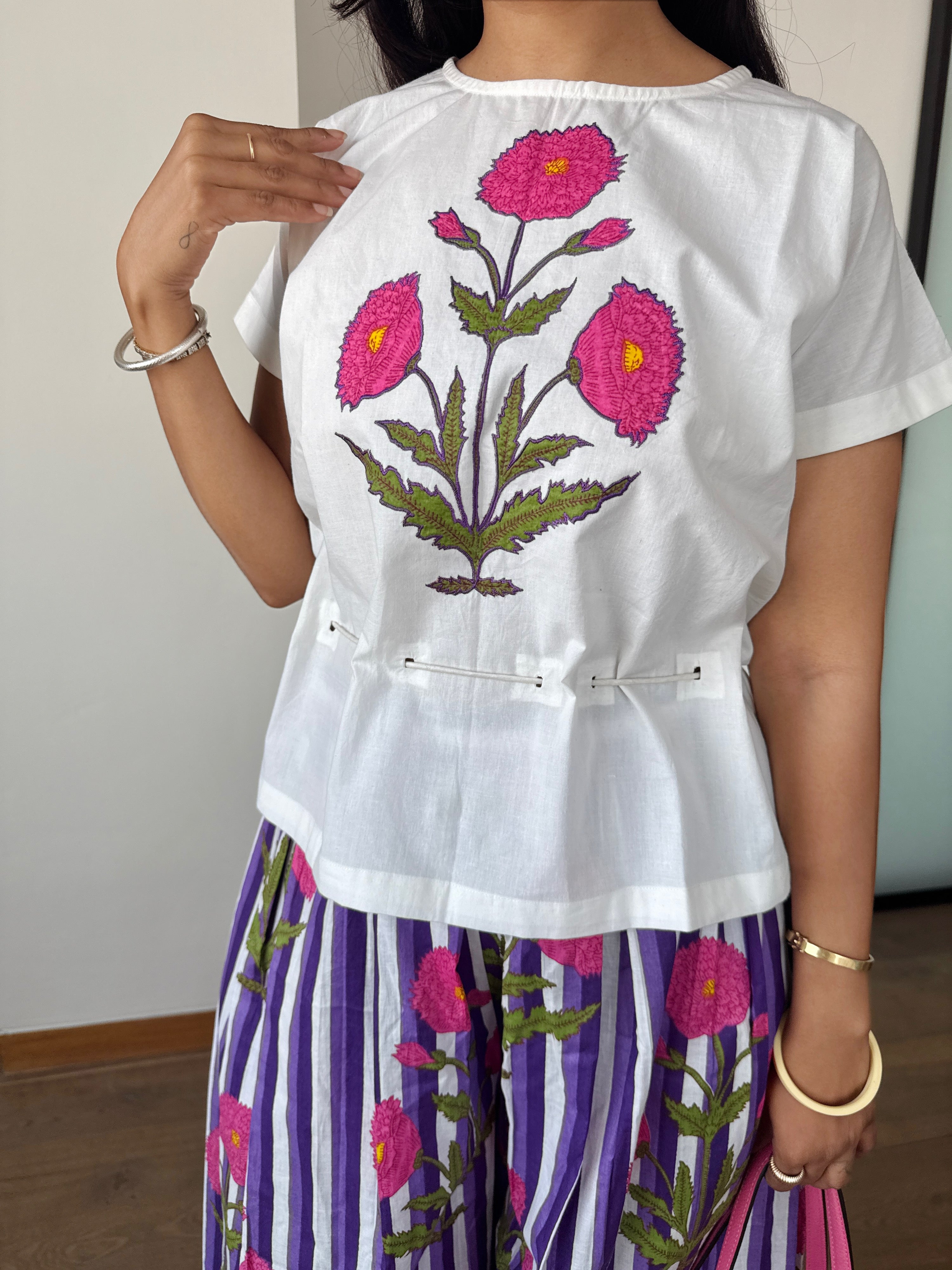 Baaori Pink Purple Patch Work Top & Culotte Pants