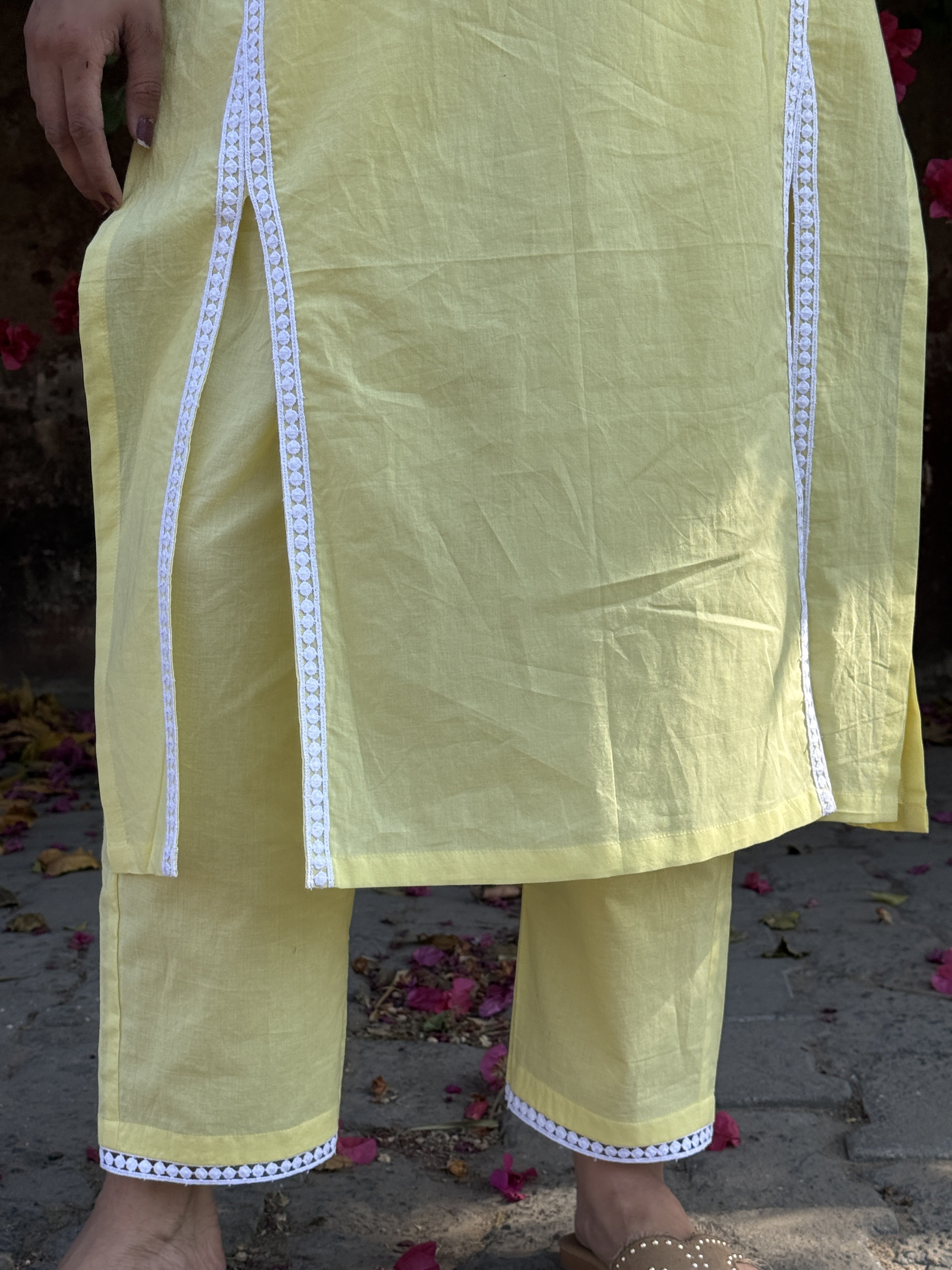 Butter yellow Lace kurta set