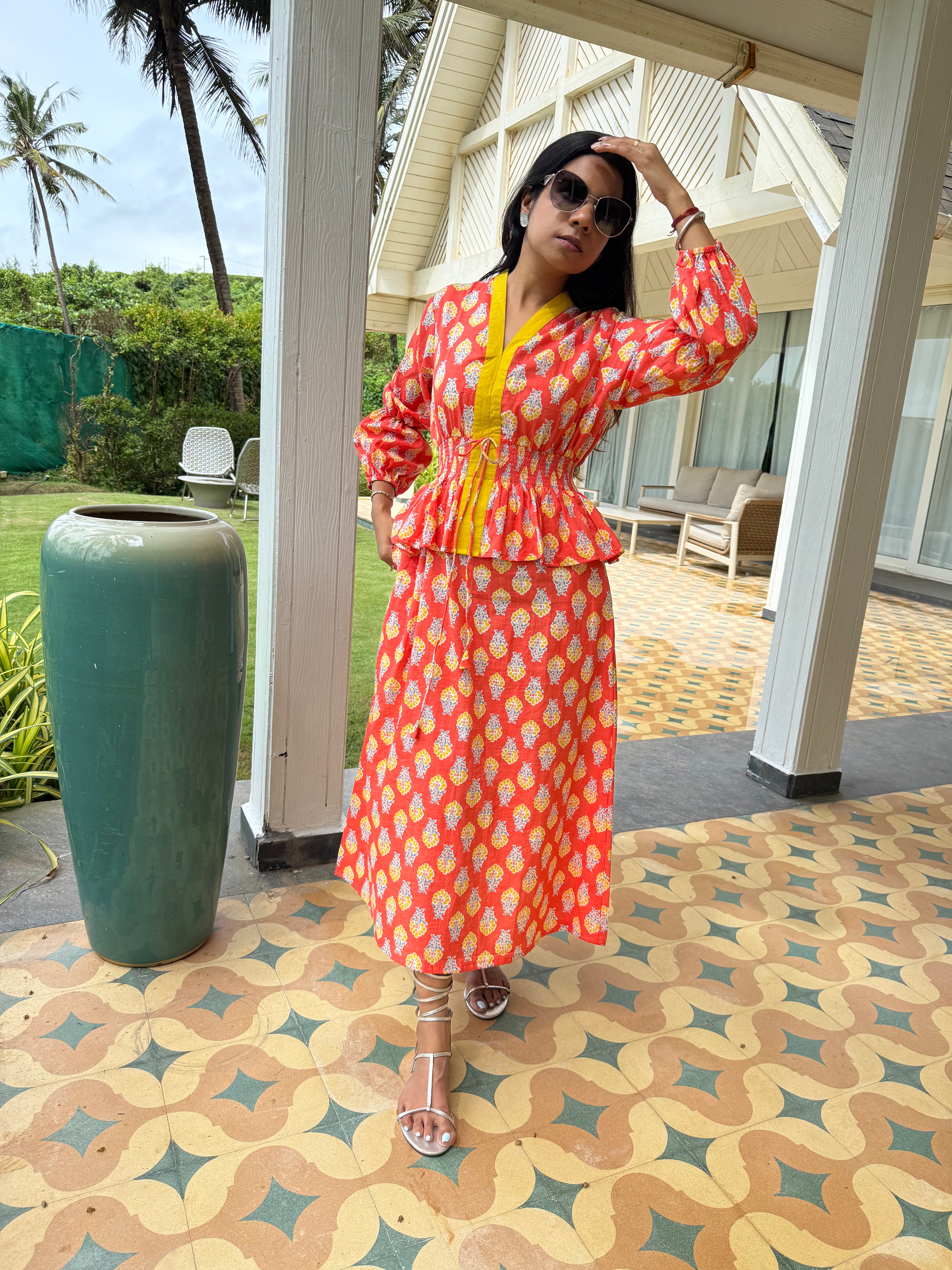 Coral Elasticated Dress