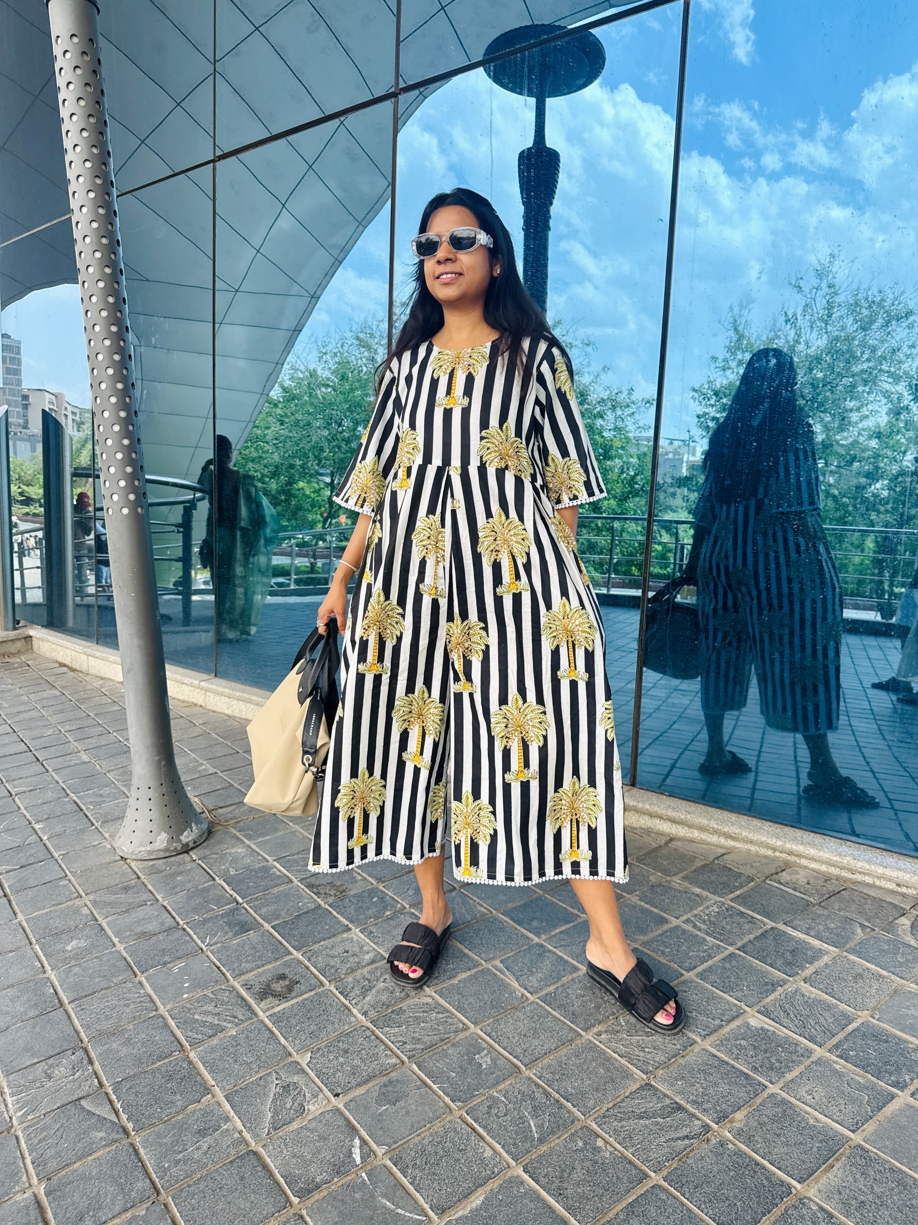 Palm Tree striped Jumpsuit