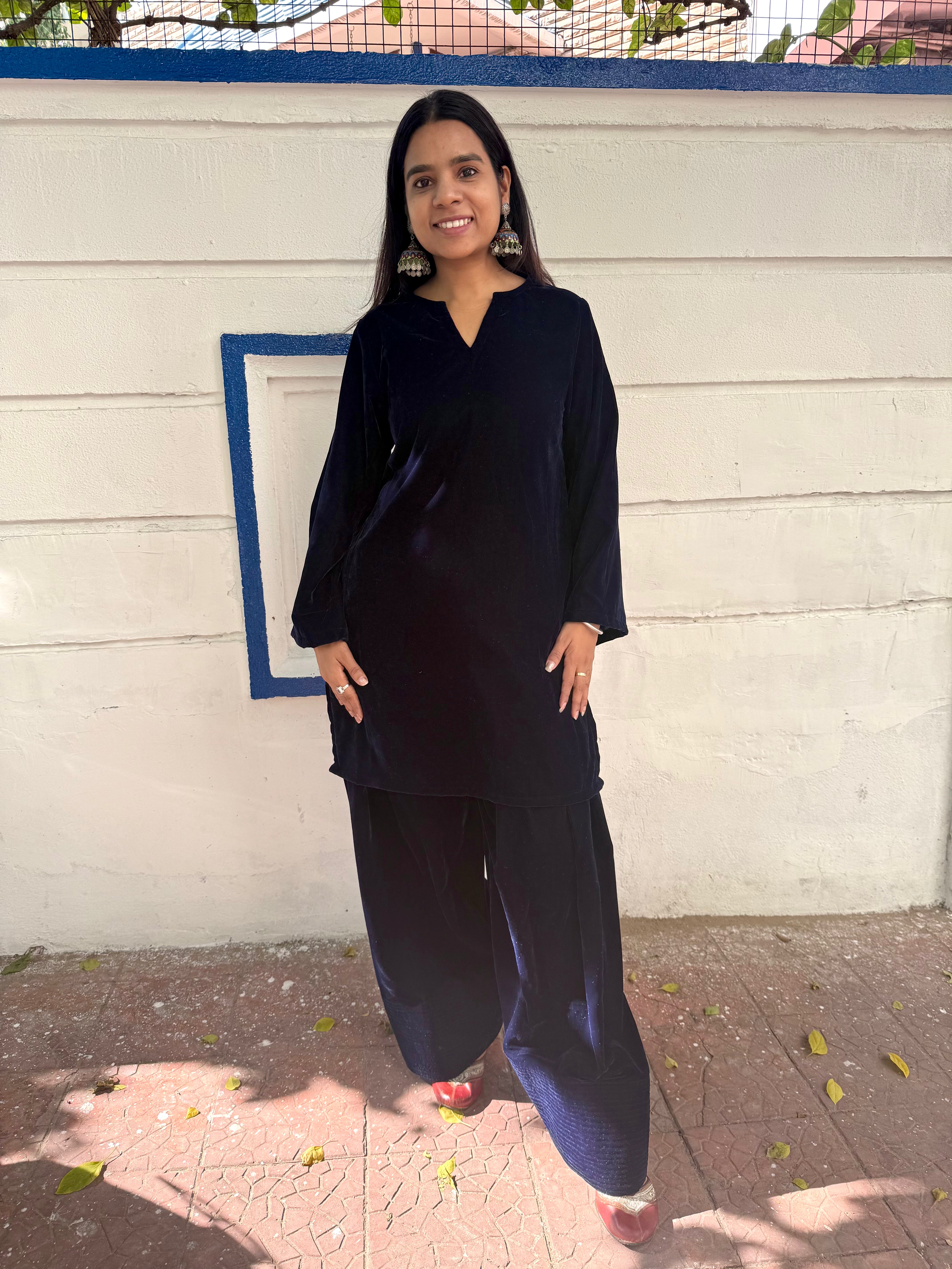 Navy Blue Velvet Farshi Salwar Set