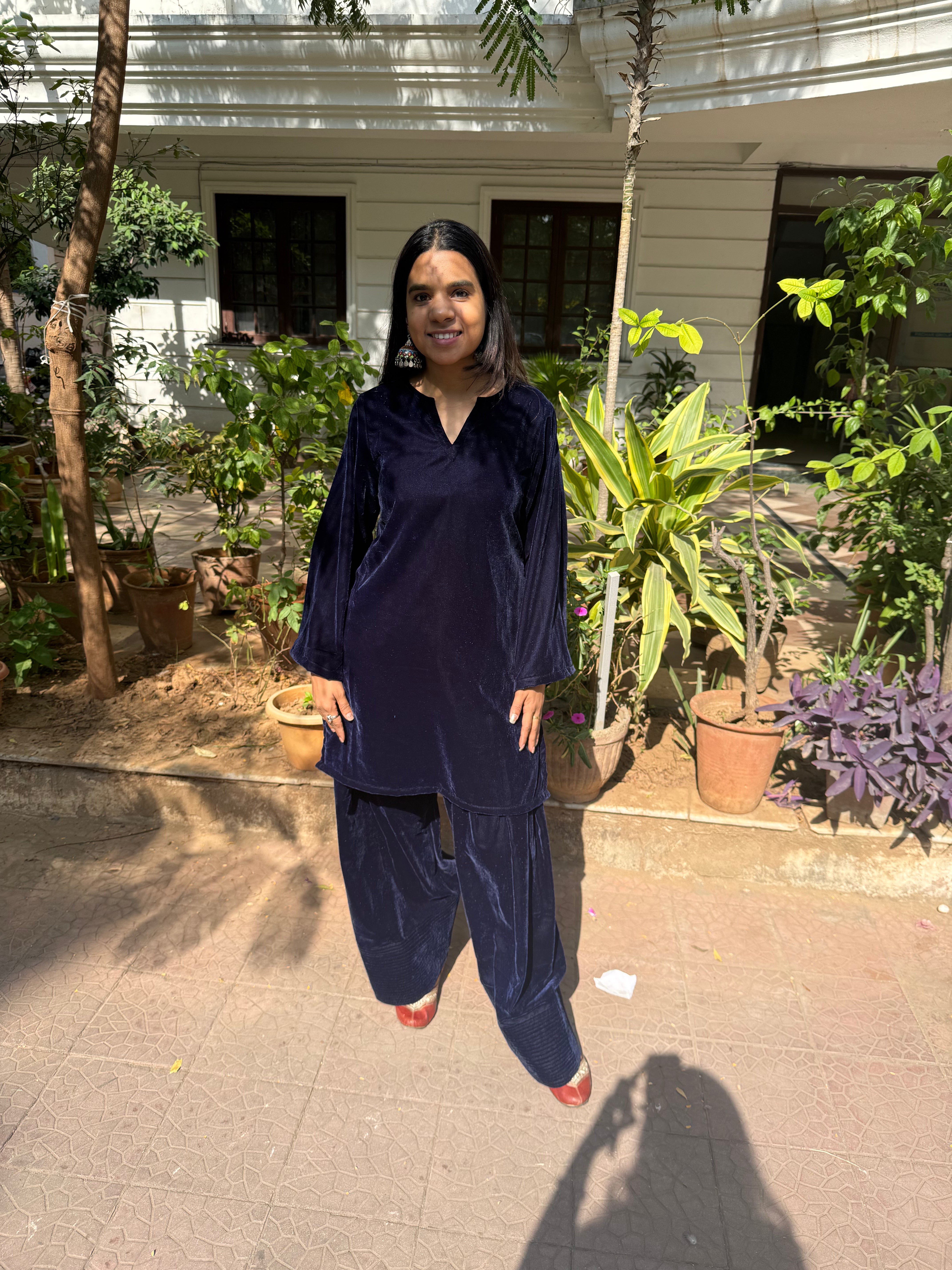 Navy Blue Velvet Farshi Salwar Set