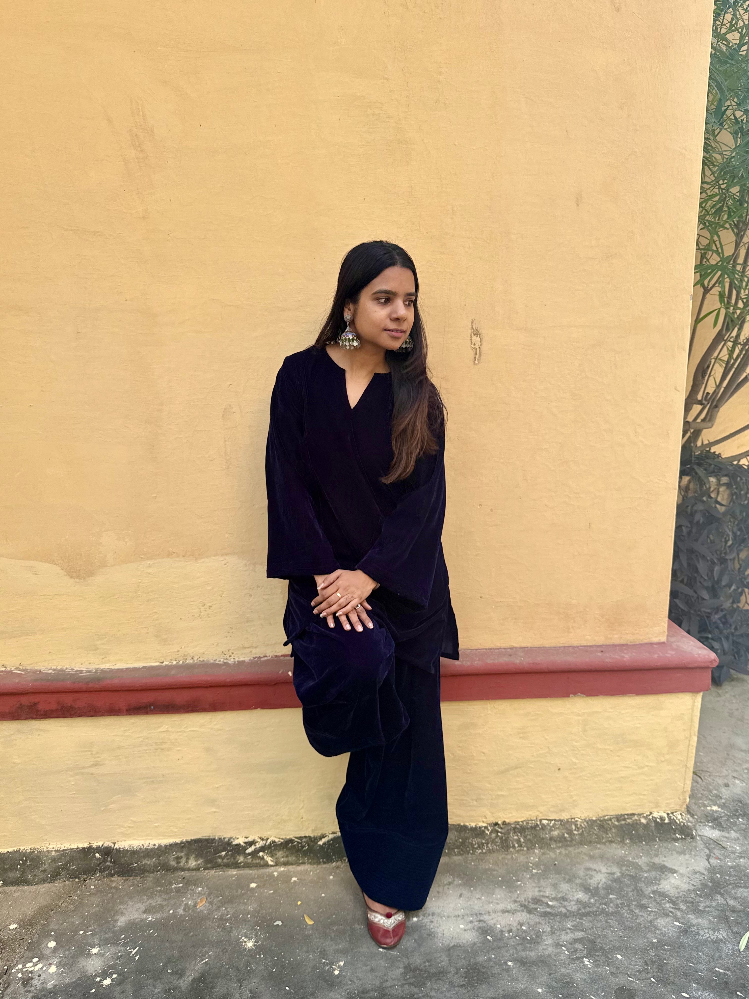 Navy Blue Velvet Farshi Salwar Set