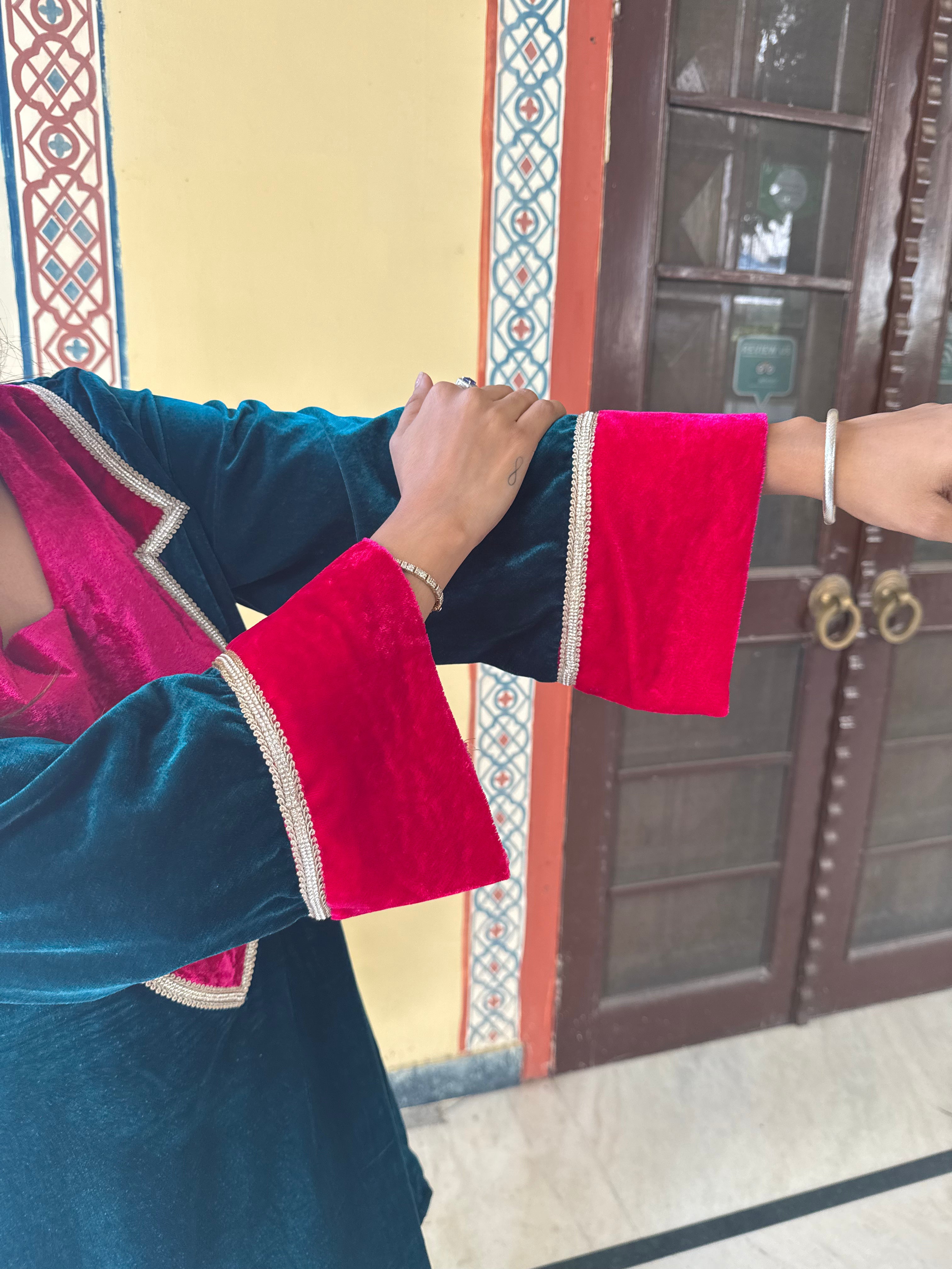 Teal Green Velvet Festive Farshi Salwar Set