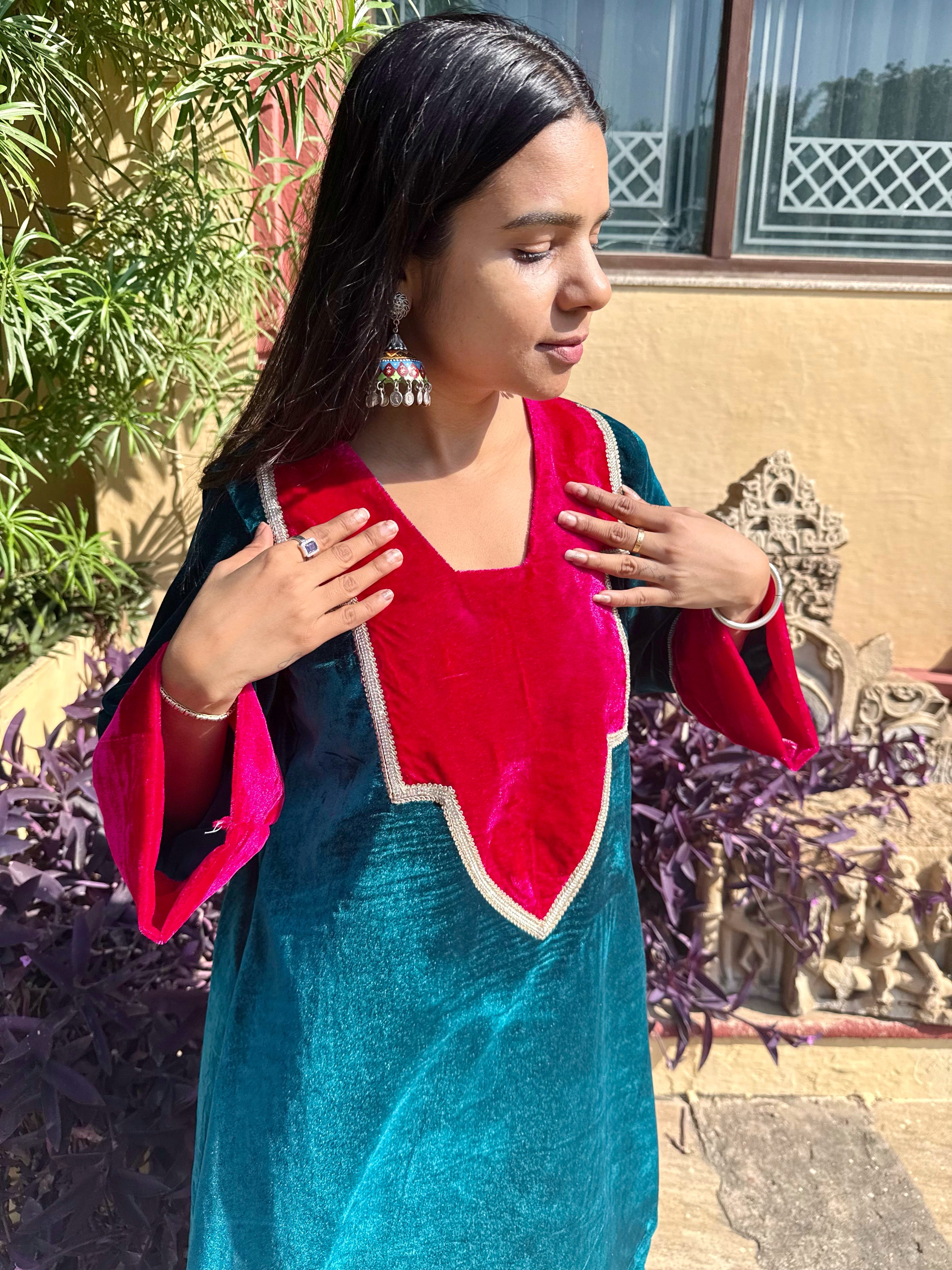 Teal Green Velvet Festive Farshi Salwar Set