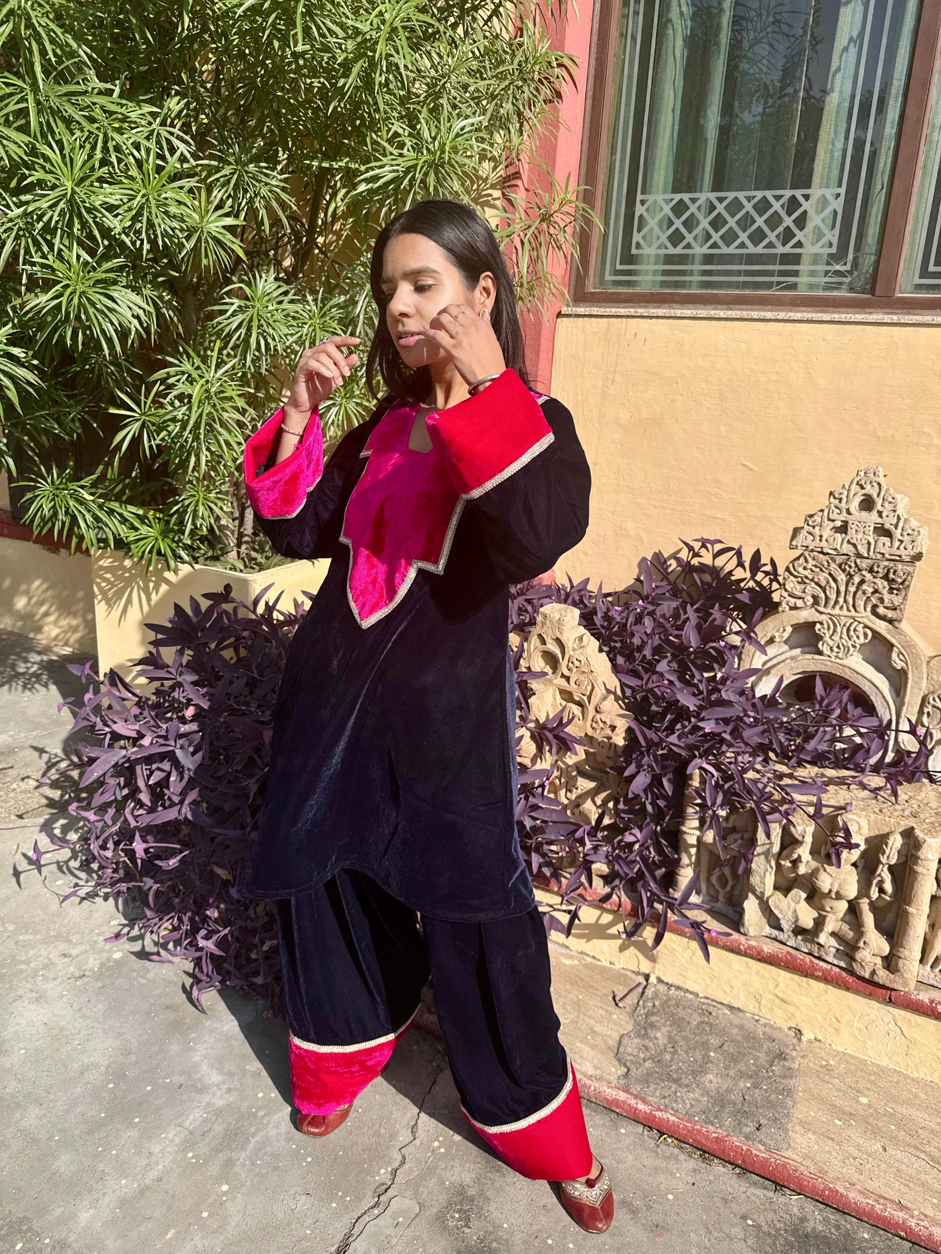 Blue Velvet Festive Farshi Salwar Set