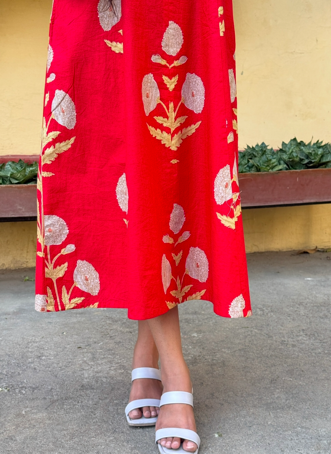Red Buta Fit Flared Dress