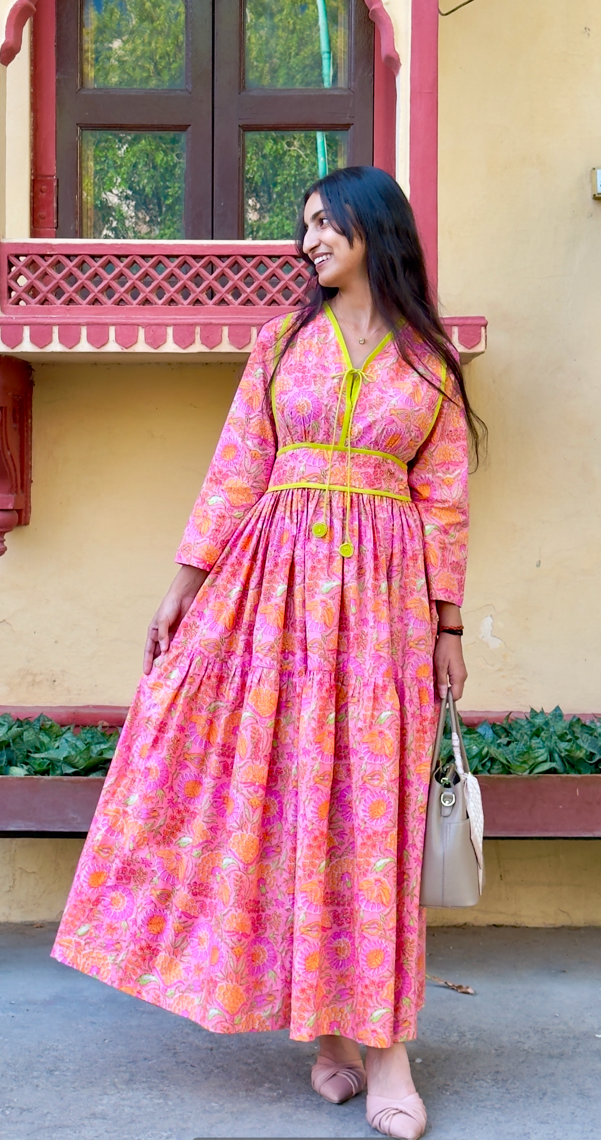 Soft Pink Floral Jaal Dress