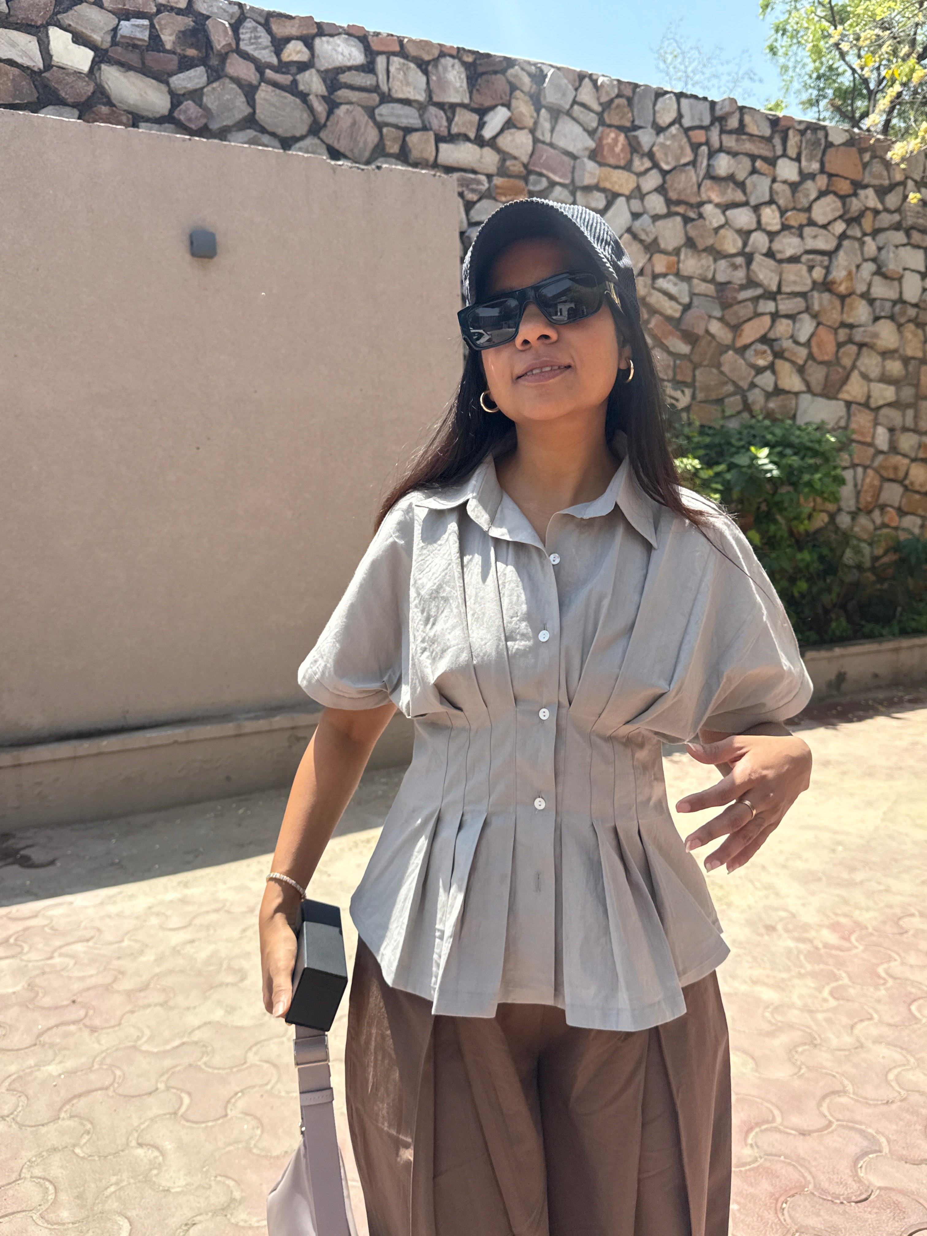 Grey Poplin Fitted waist shirt