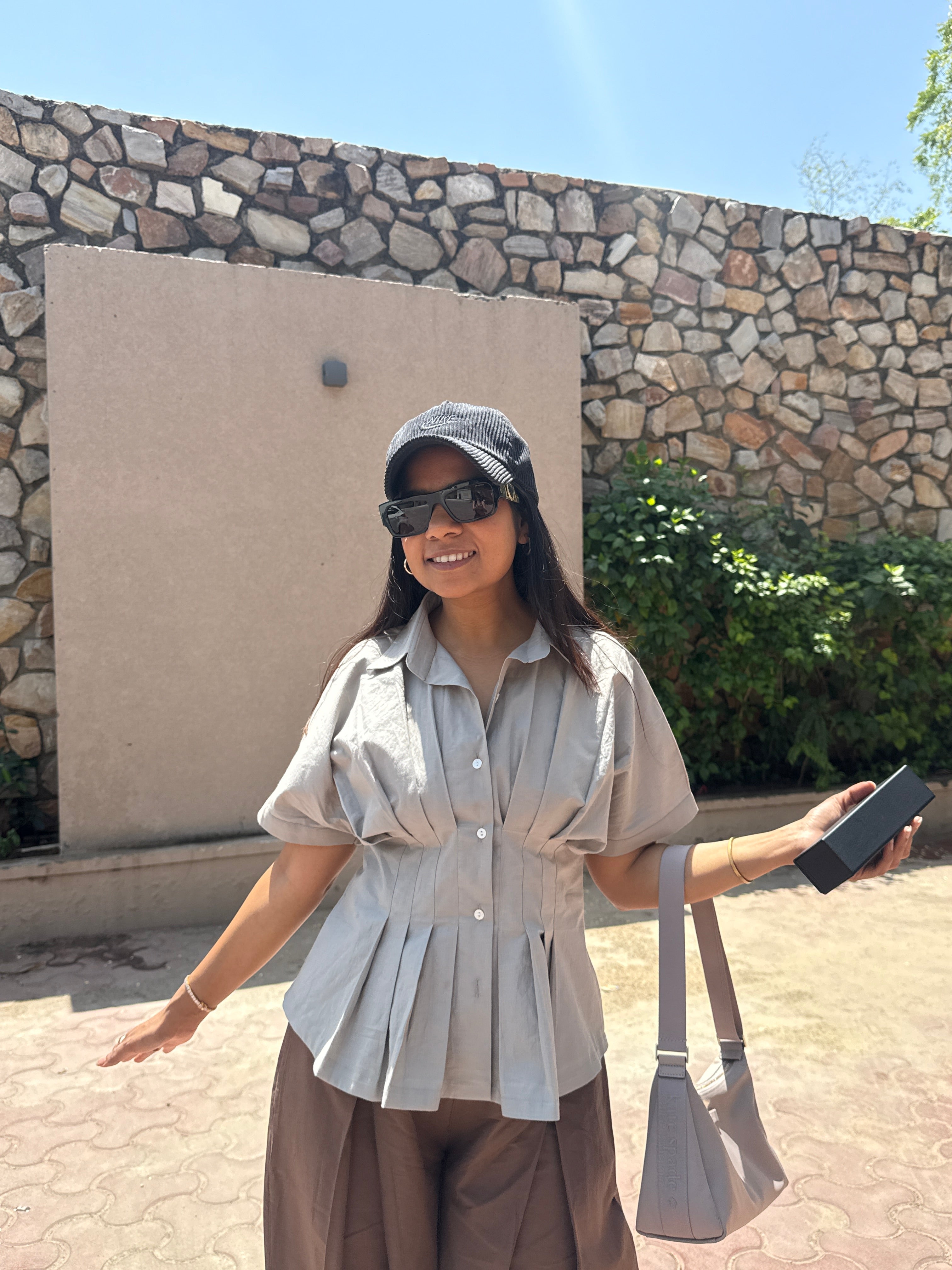 Grey Poplin Fitted waist shirt